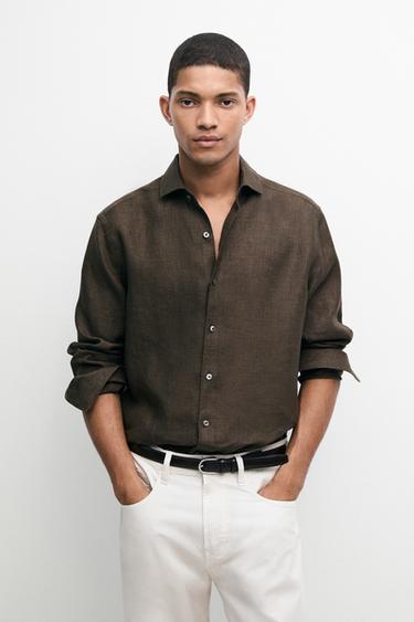 100% linen shirt — BROWN 3