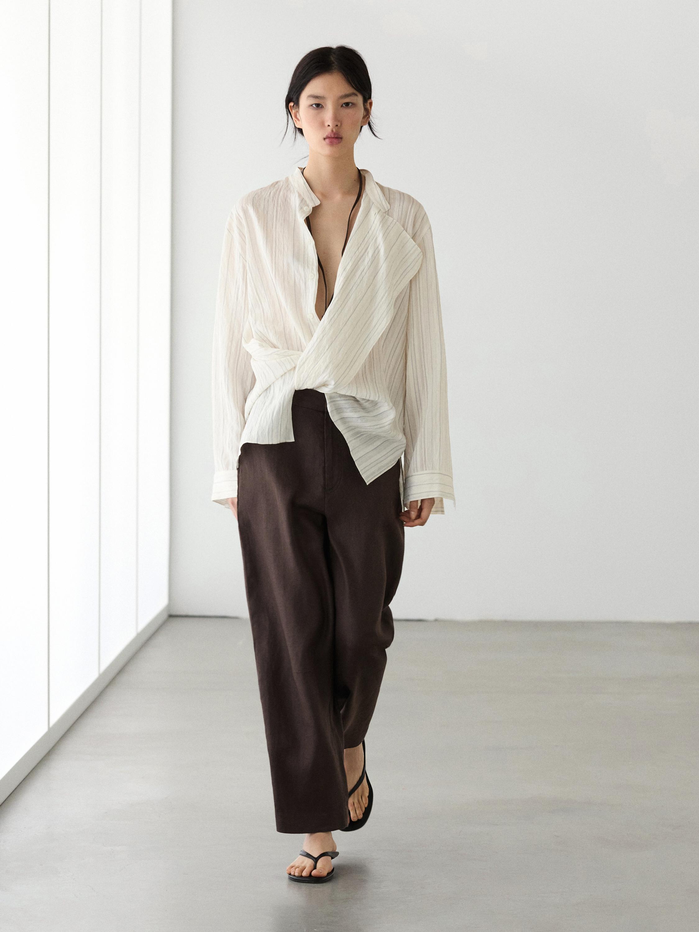 Flowing 100% linen trousers — BROWN