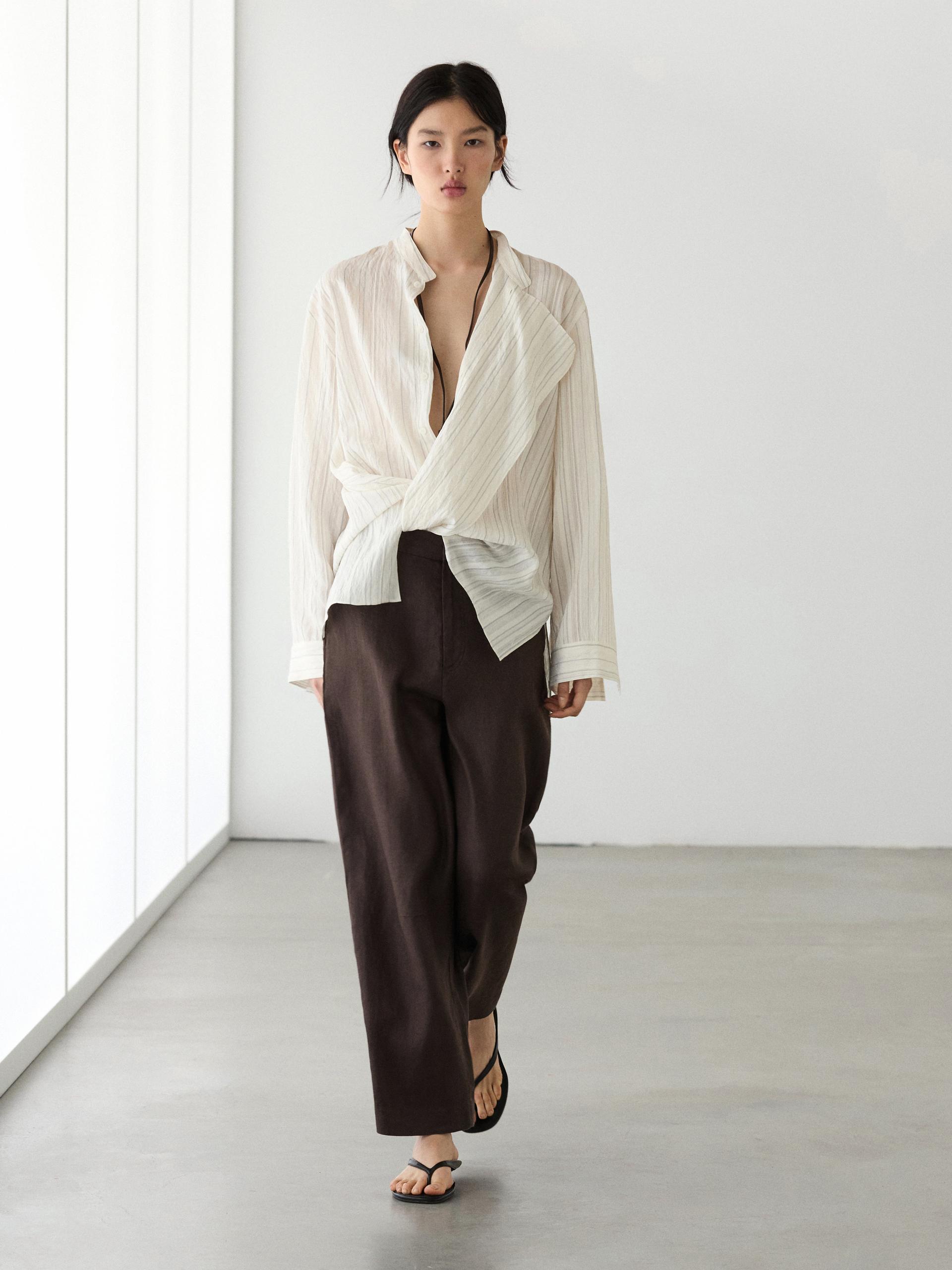 Pantalon Fluide 100 % Lin - Marron - 42 - Massimo Dutti - Femme