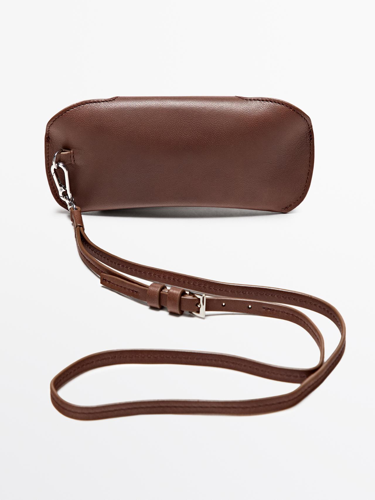 Nappa leather sunglasses case — BROWN