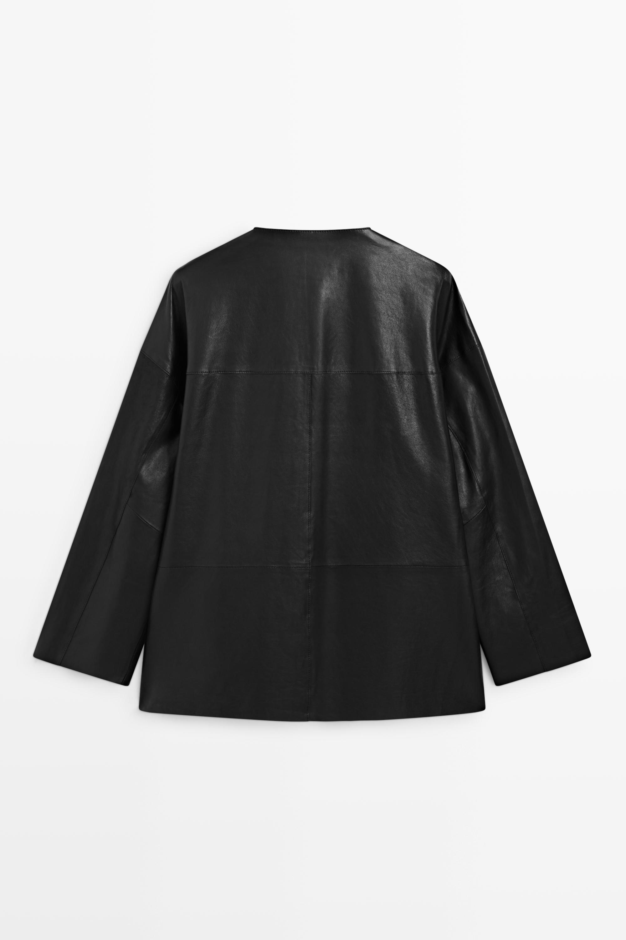 Leather jacket with toggle detail — BLACK