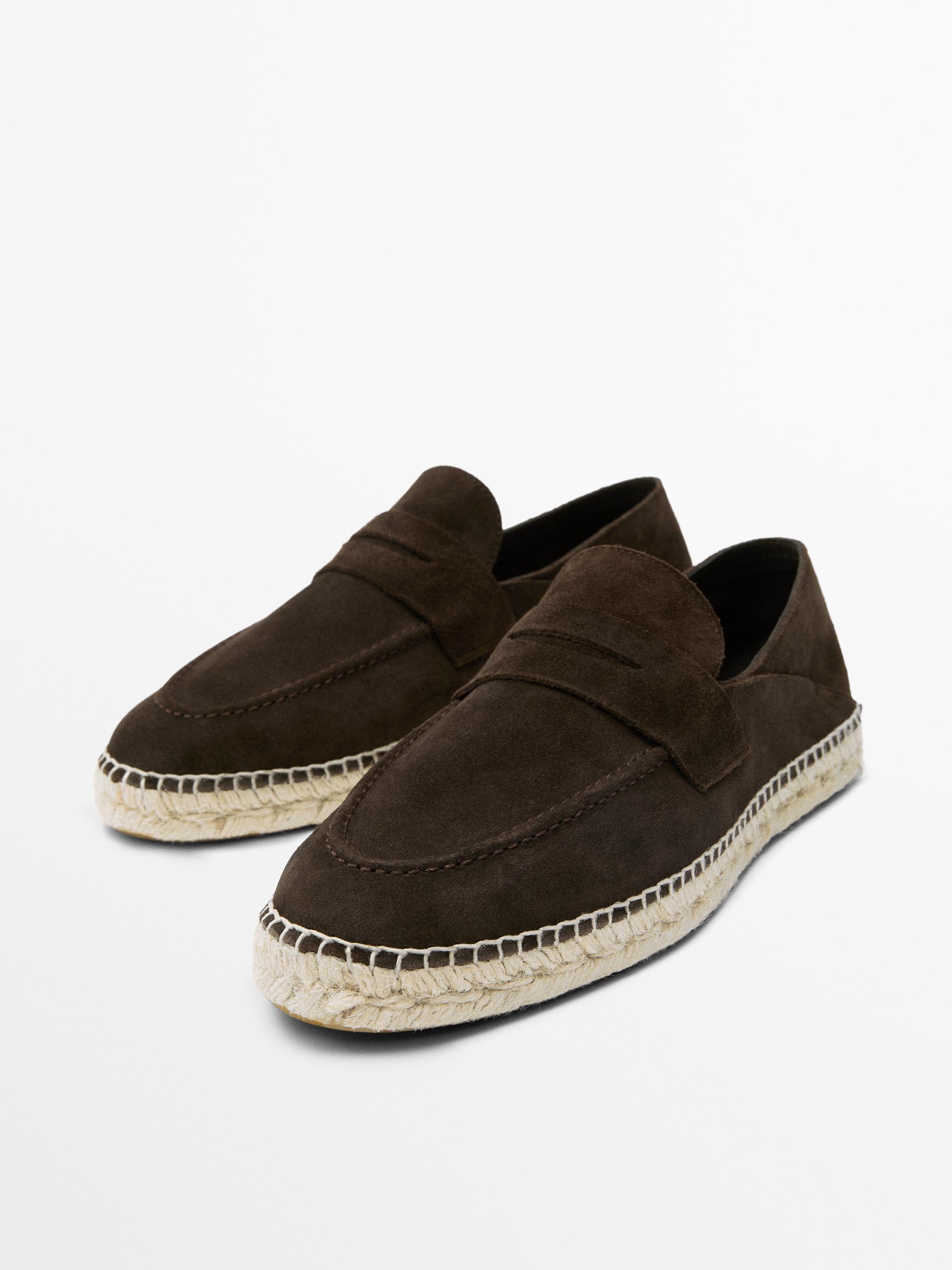Split leather espadrilles with penny strap — BROWN