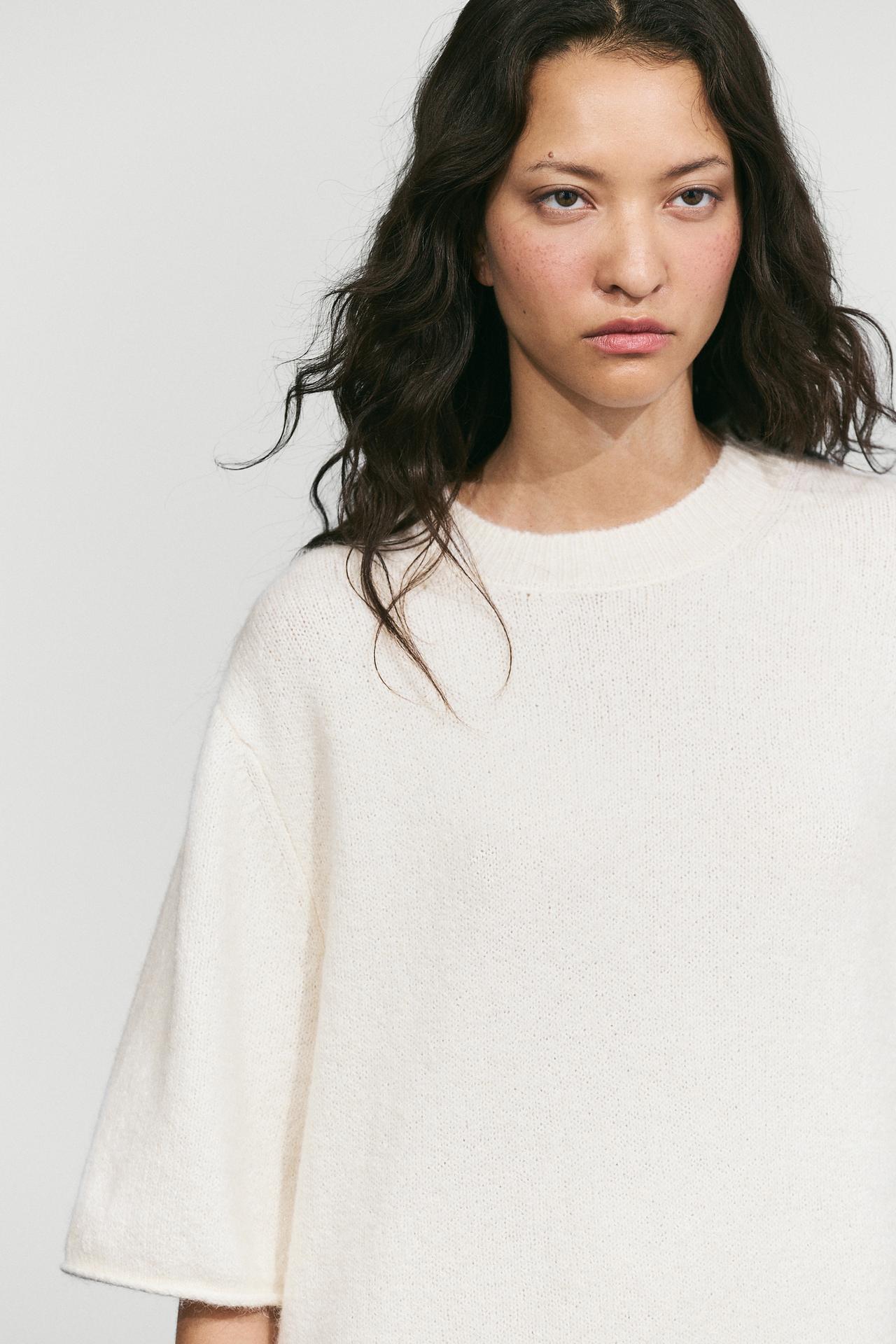 Oversize short sleeve knit sweater — CREAM