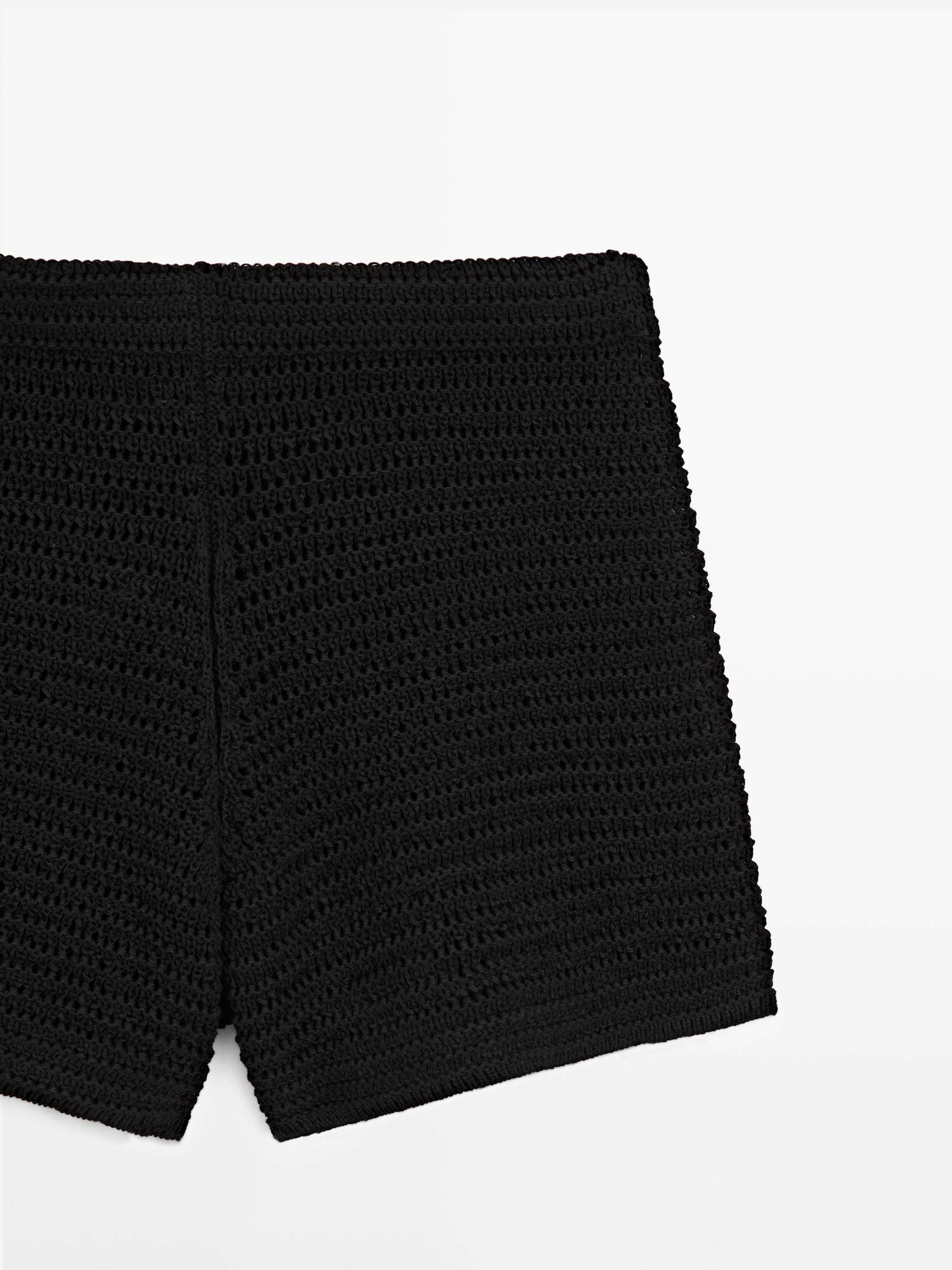Short cotton blend knit Bermuda shorts — BLACK
