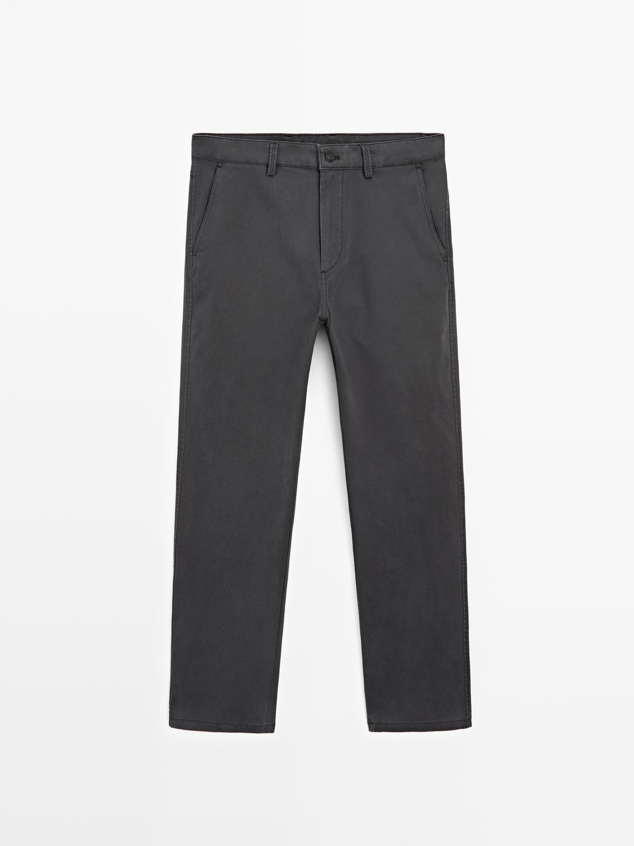 Massimo Dutti - Herre - Børstede Bukser Med Tapered Fit - Grå - 30