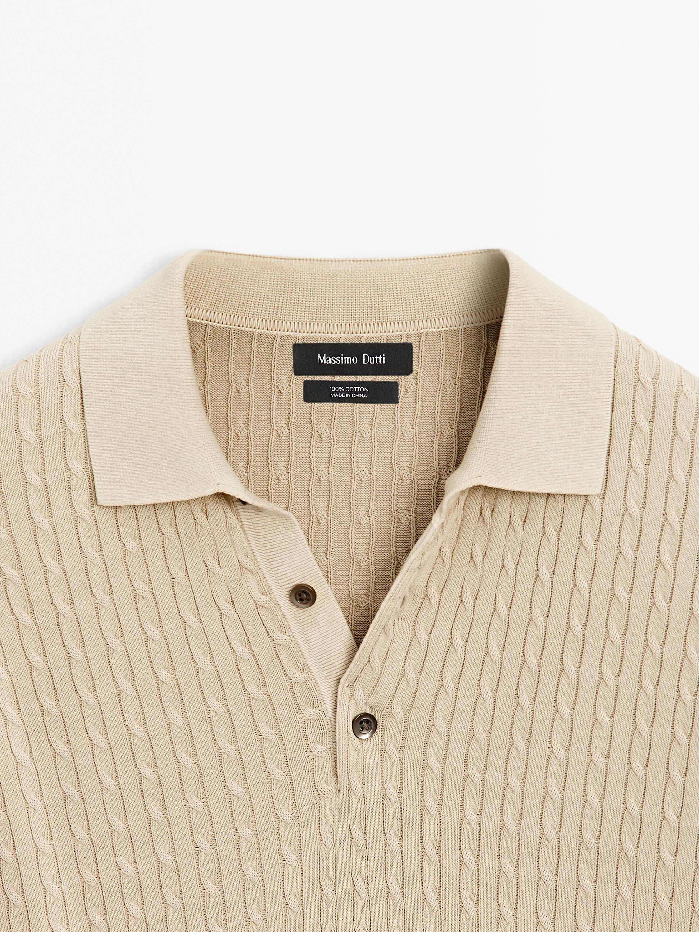 100% cotton cable-knit polo sweater