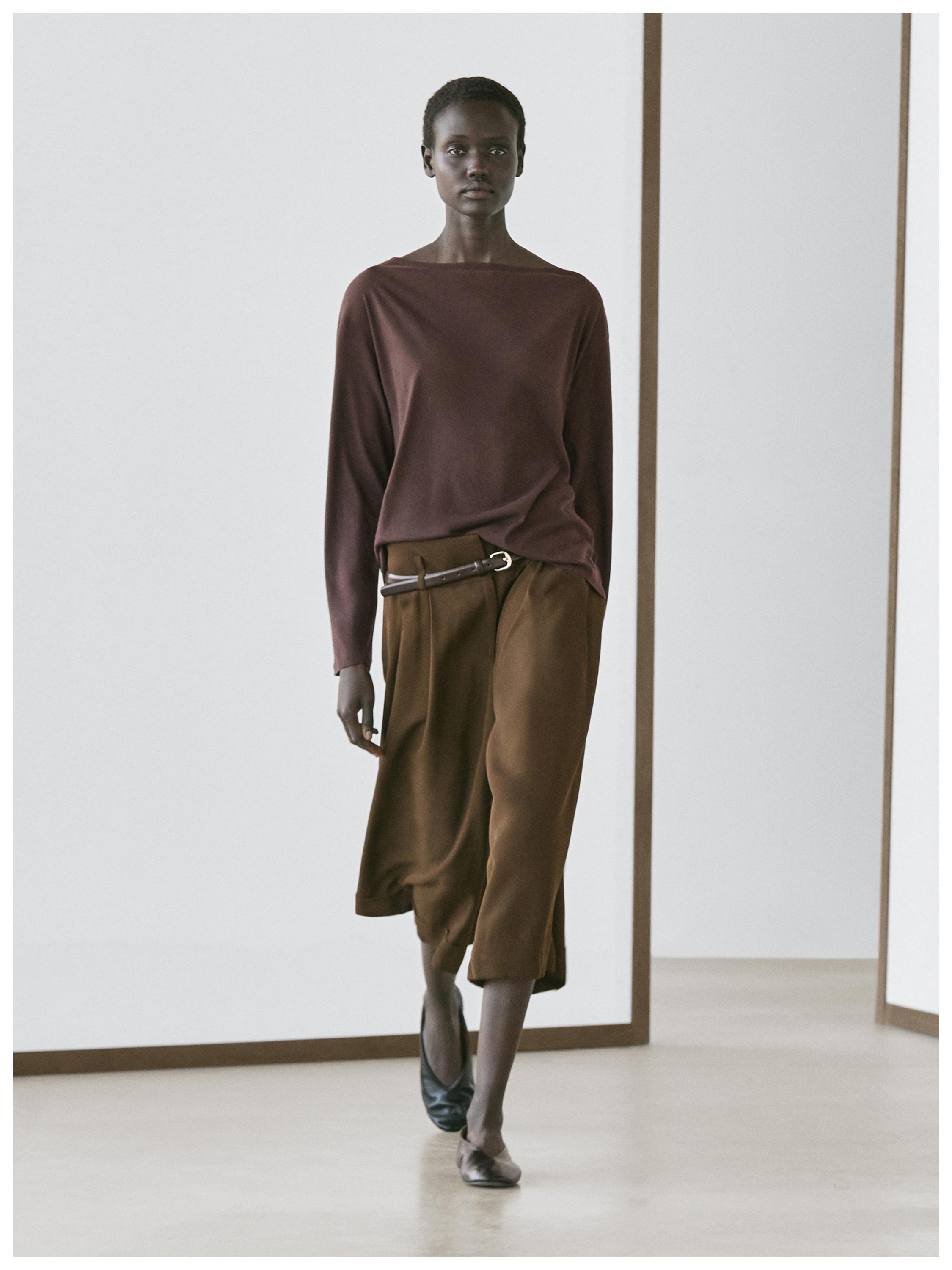 100% cotton boat neck T-shirt — BROWN