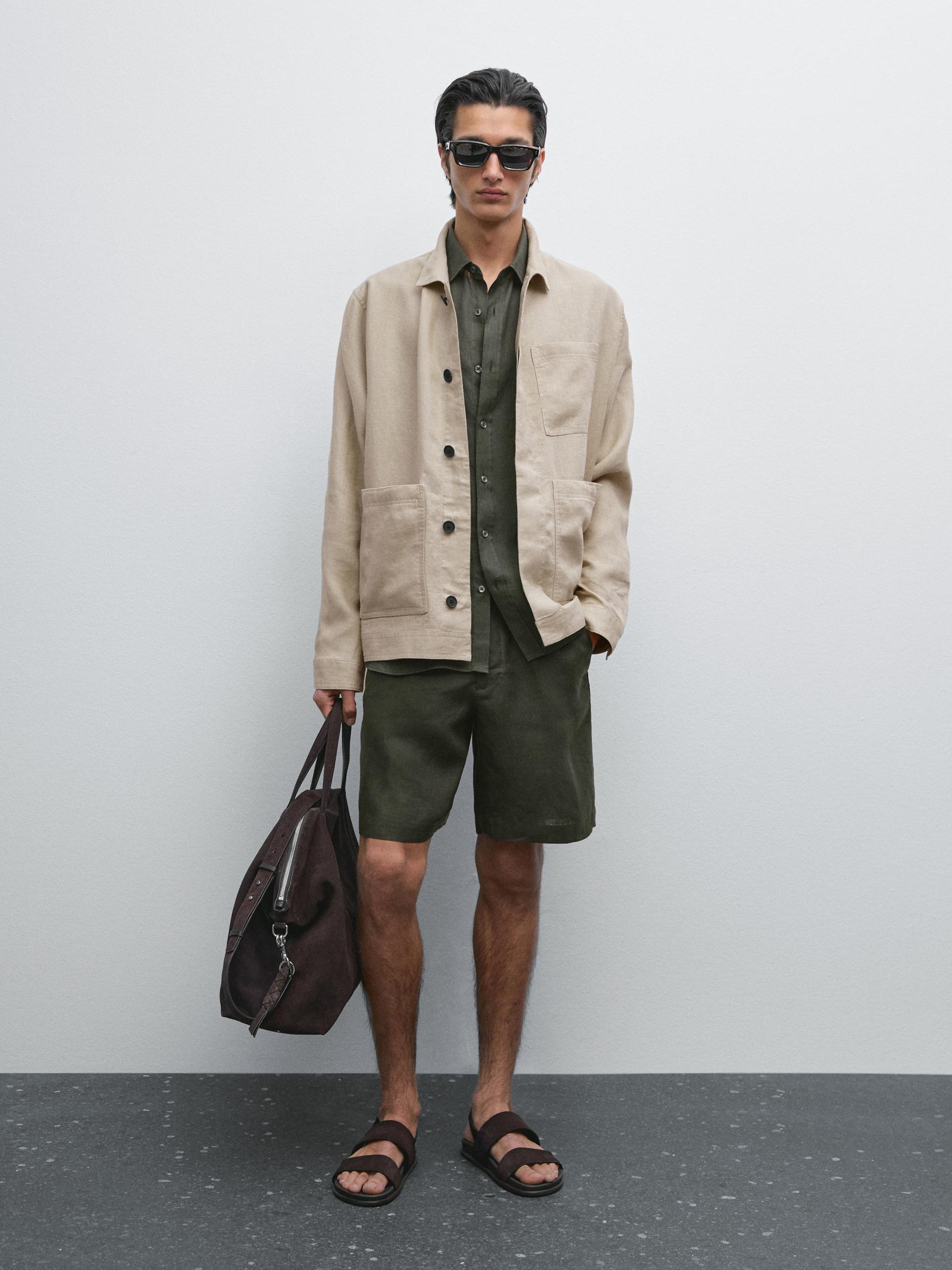 Bermuda Semi-Jogging En Lin - Vert Foncé - Xxl - Massimo Dutti - Homme