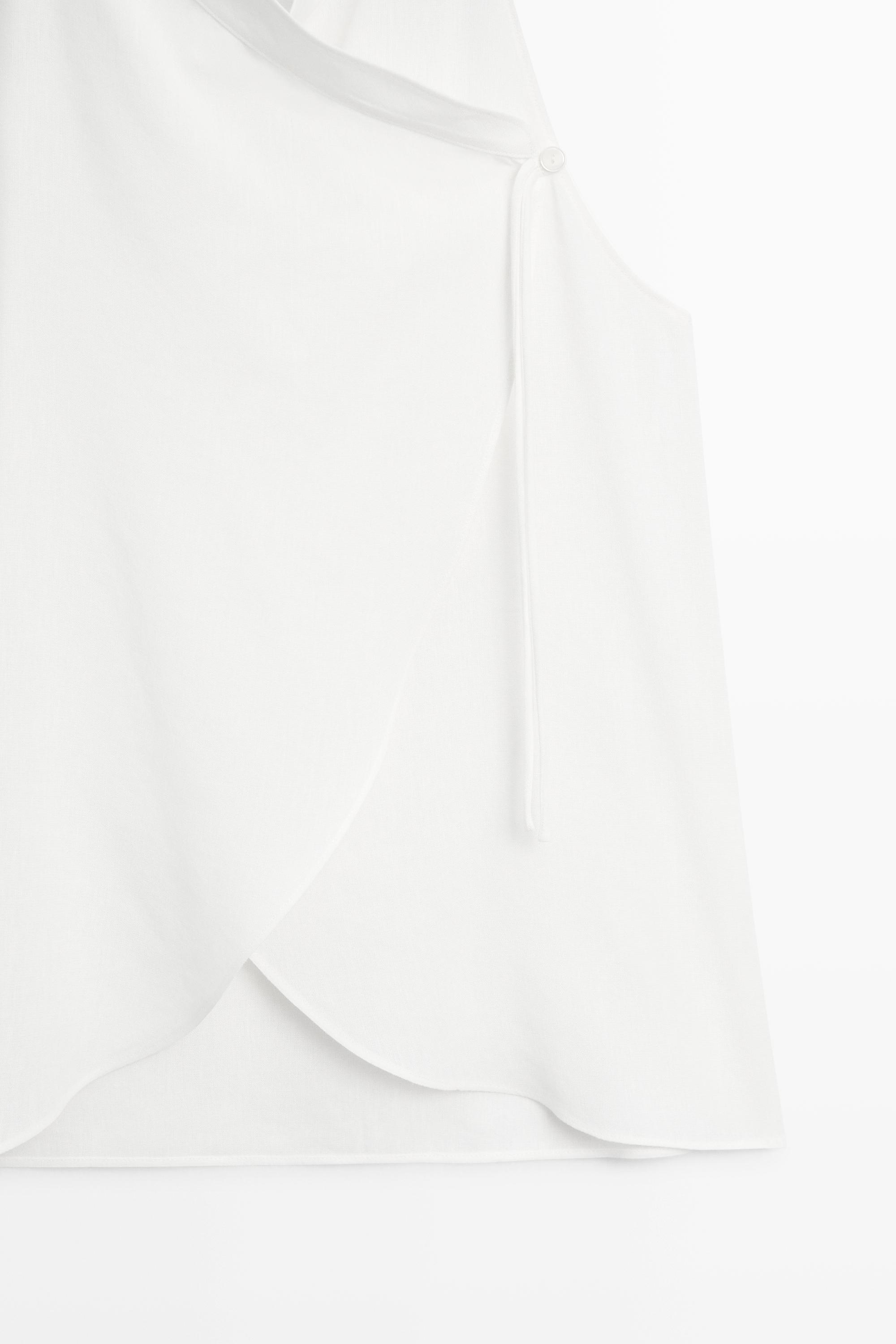 Flowing linen halter crossover top — WHITE