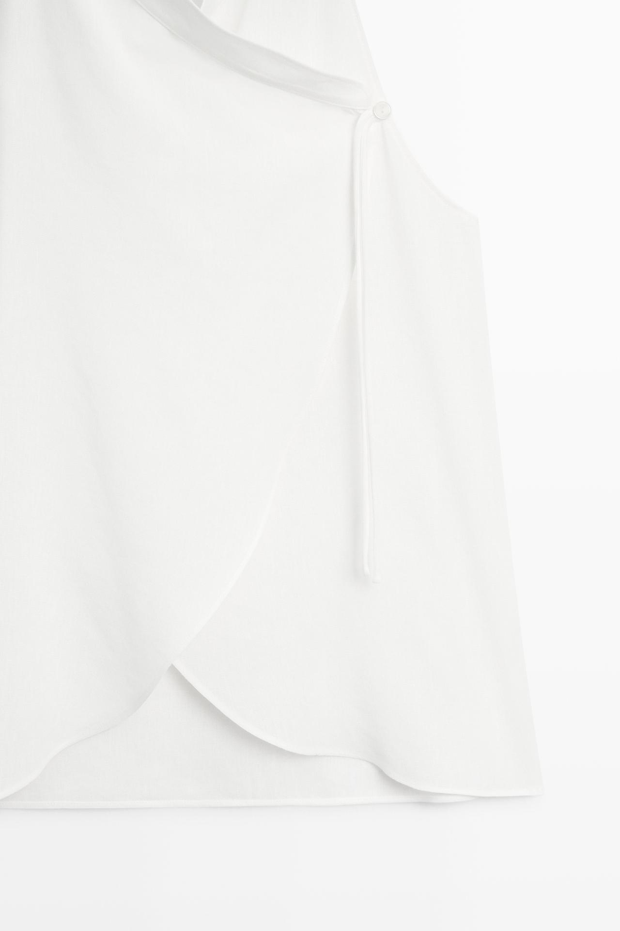 Flowing linen halter crossover top — WHITE