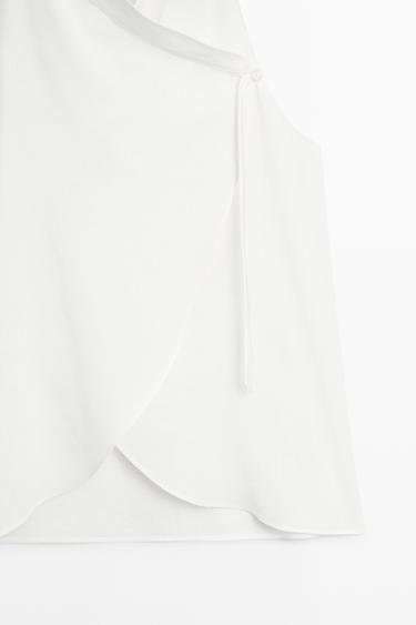 Flowing linen halter crossover top — WHITE 7