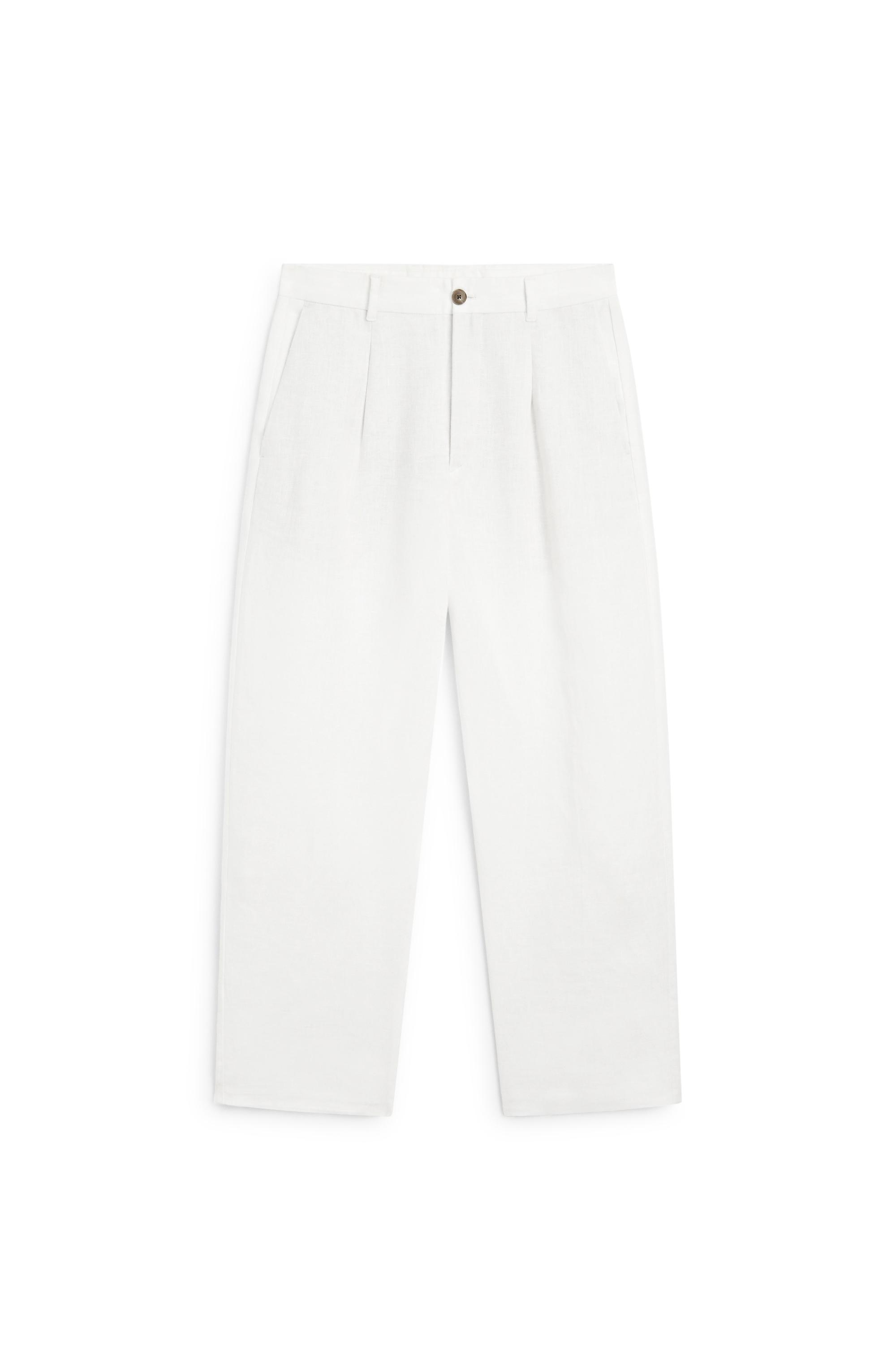 100% linen pants with dart detail — WHITE