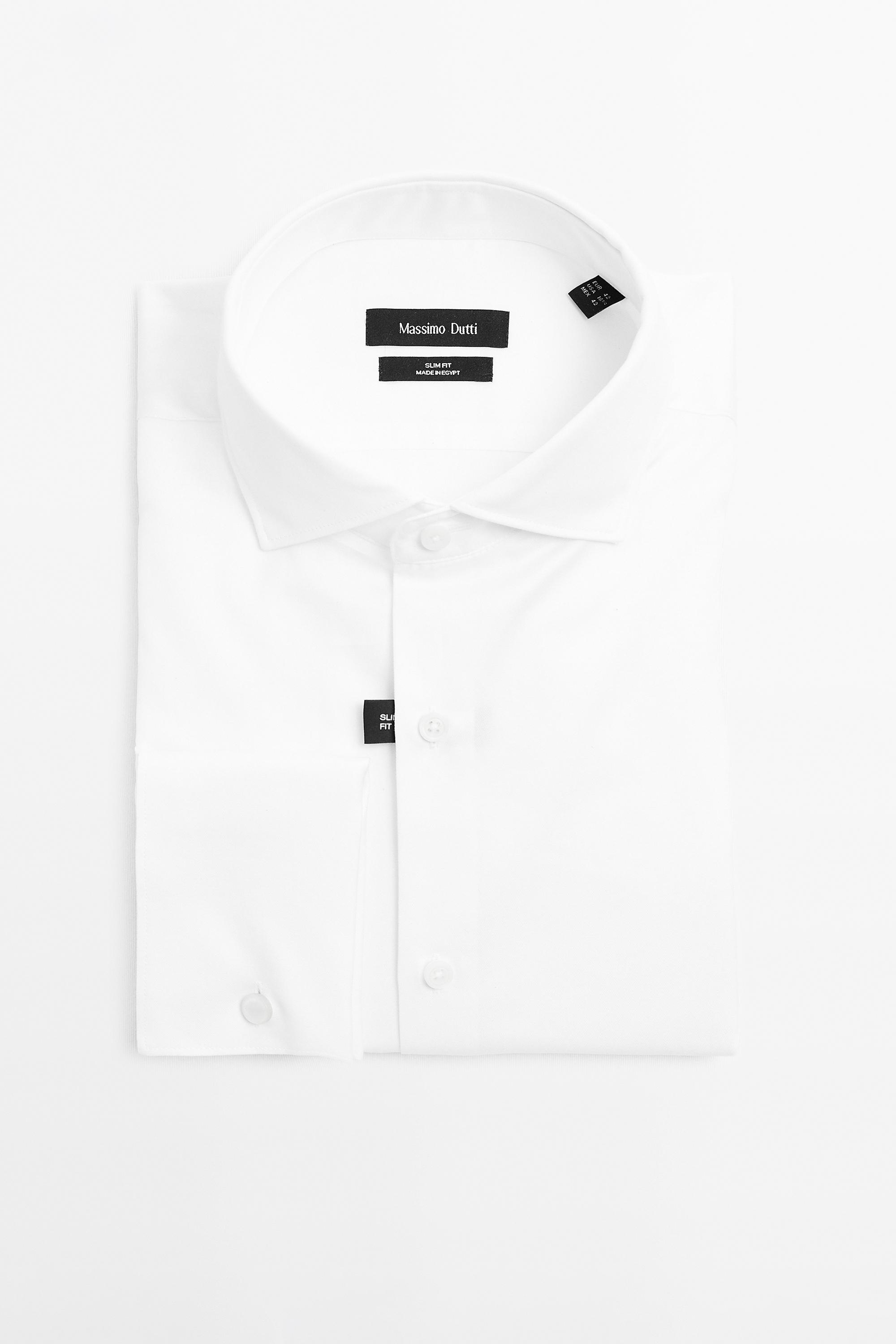 Slim fit cotton shirt with double cuffs — WHITE
