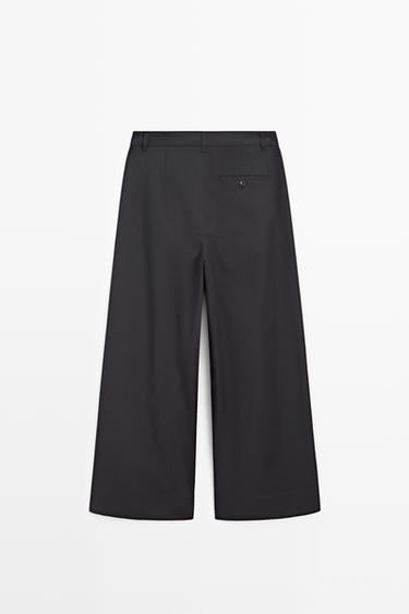 Cotton blend wide-leg pleated trousers — DEEP BLUE 6