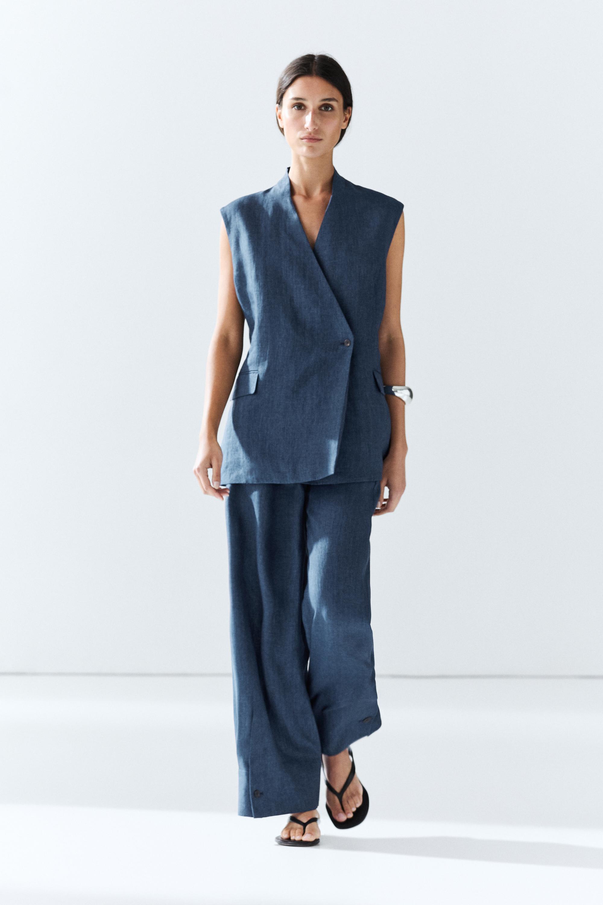Linen crossover total look vest