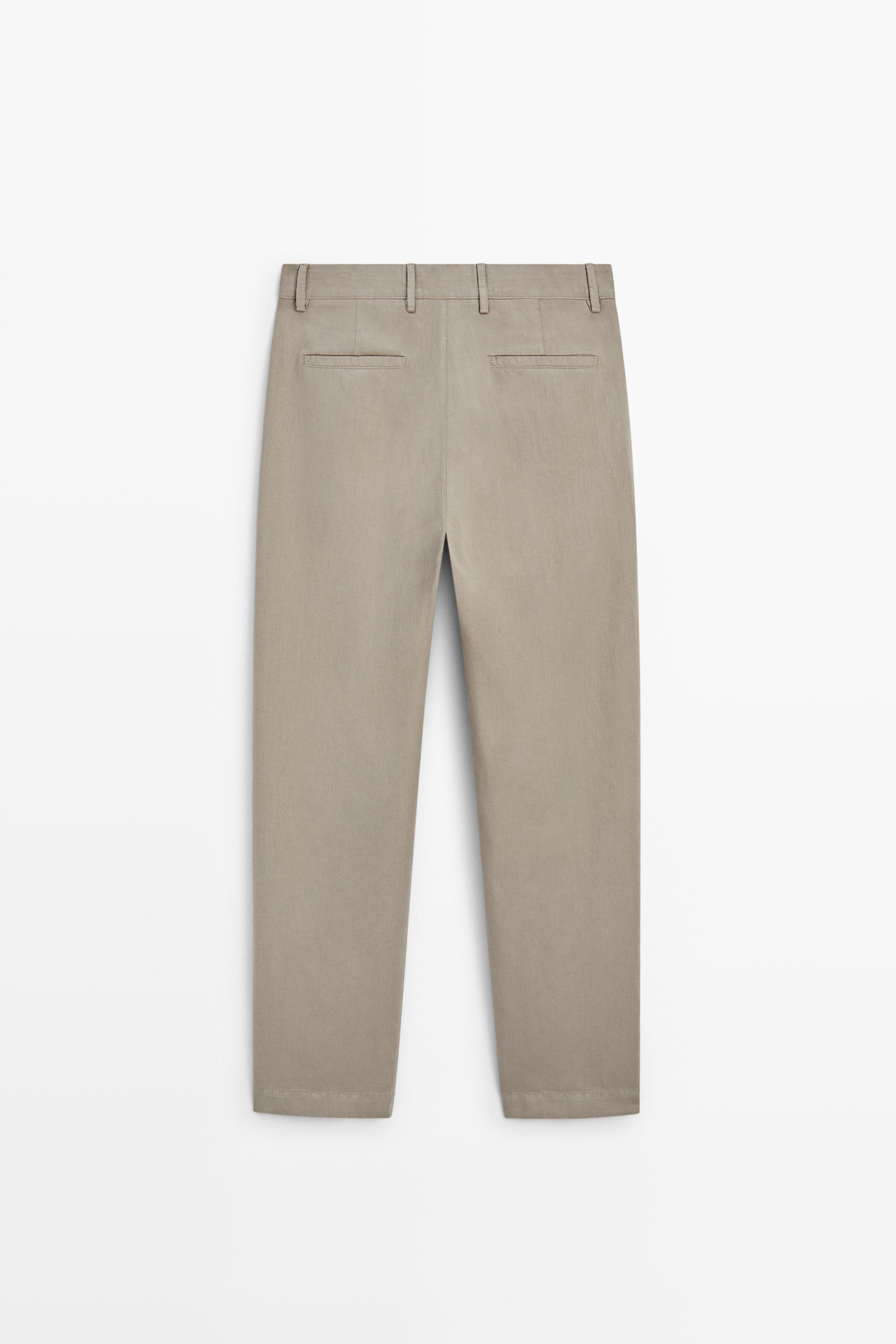 Straight-leg linen and cotton trousers with darts — BEIGE