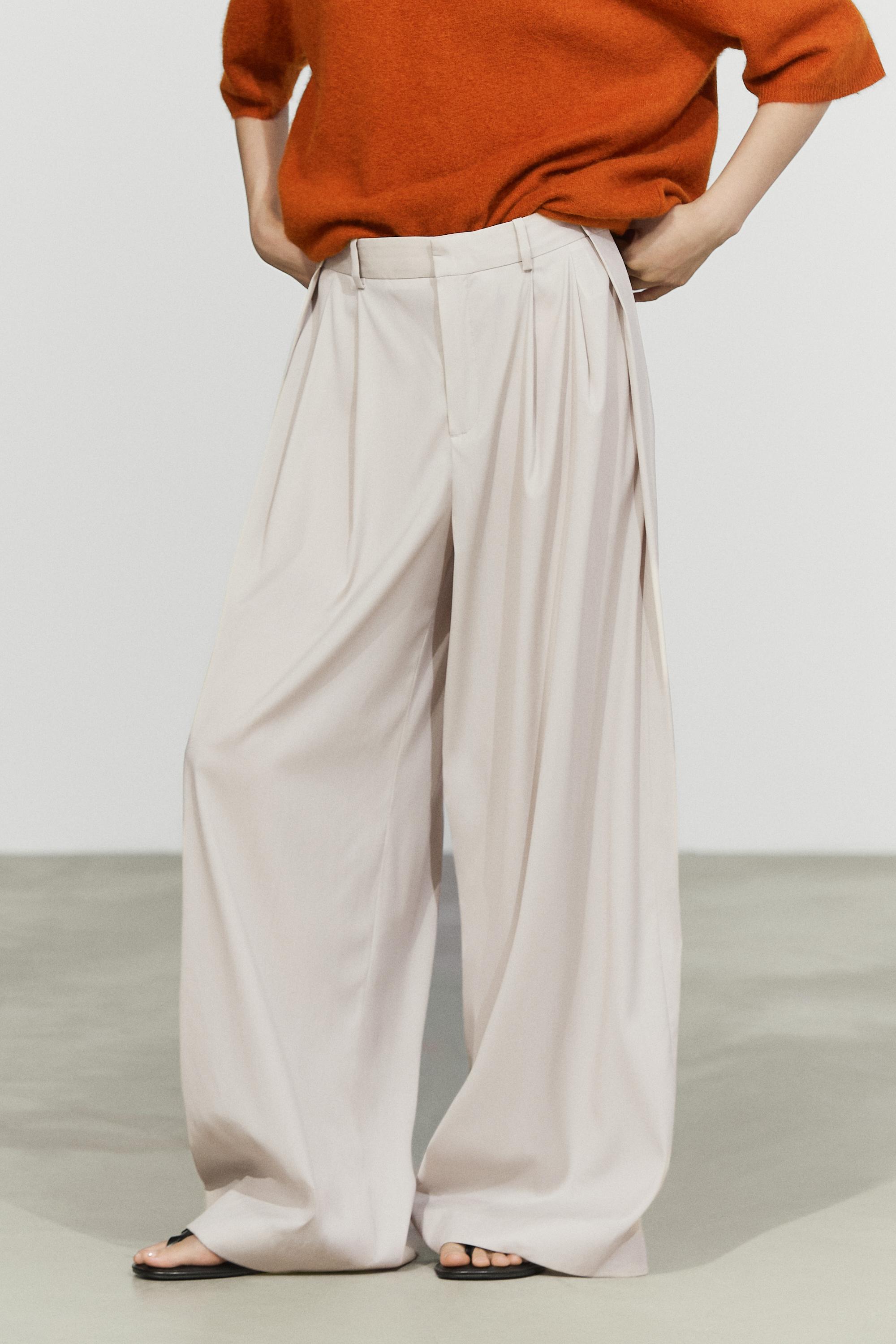 Wool blend darted pants with button detail — ICE