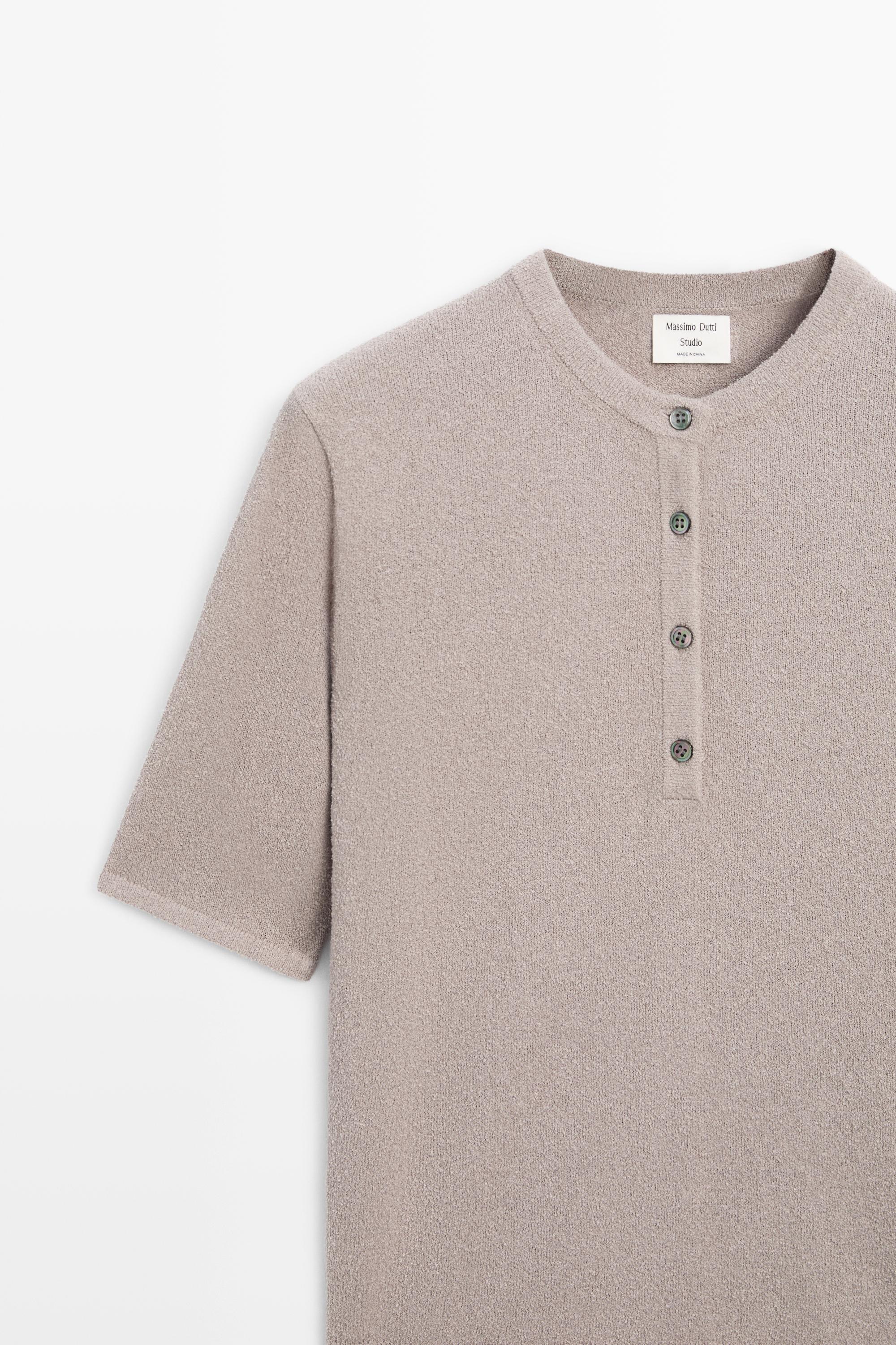 STUDIO Cotton Blend Button-Front Knit Sweater — MOLE BROWN