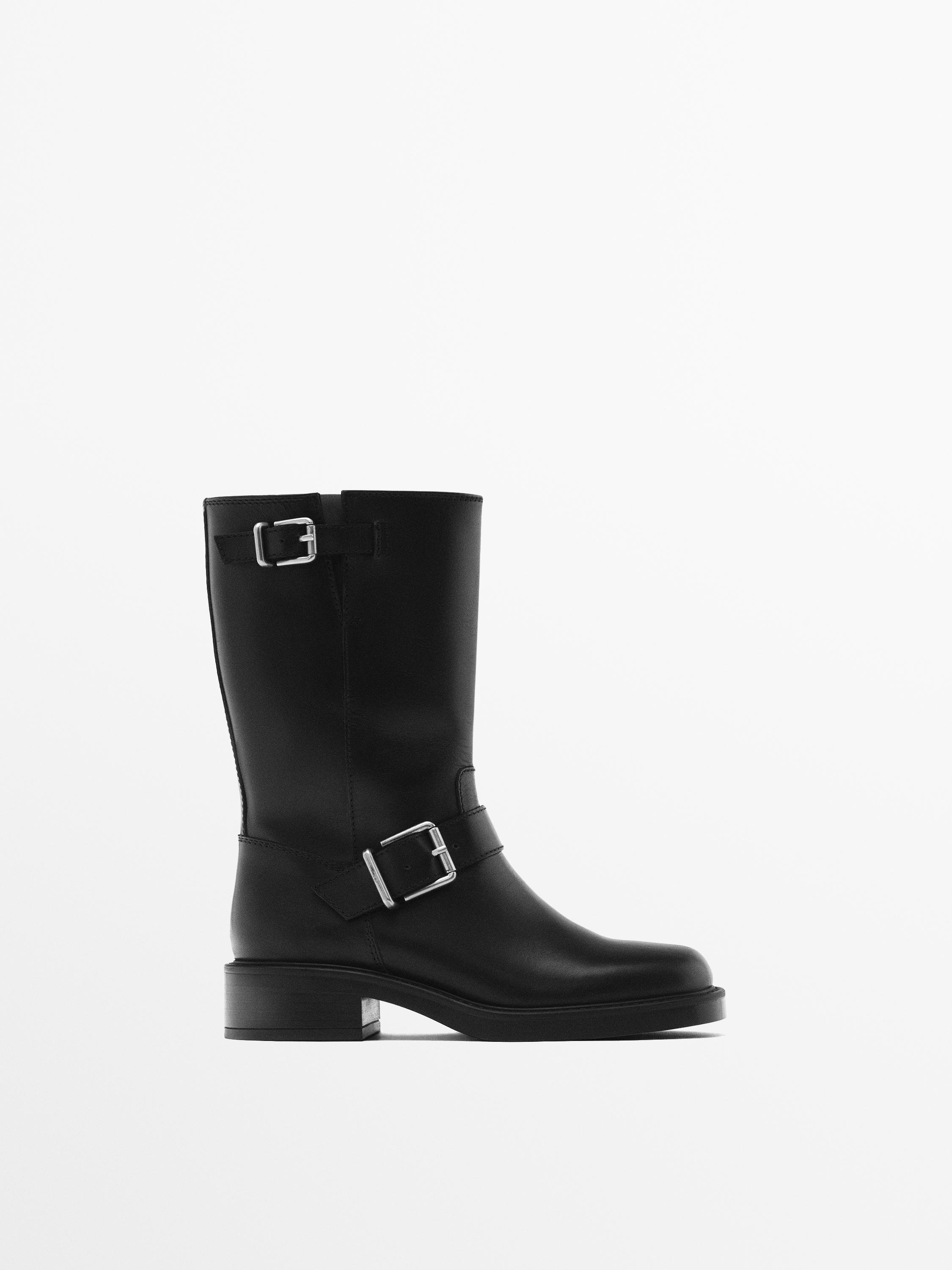 Flat ankle boots with buckles Black Boots And Ankle Boots Massimo Dutti