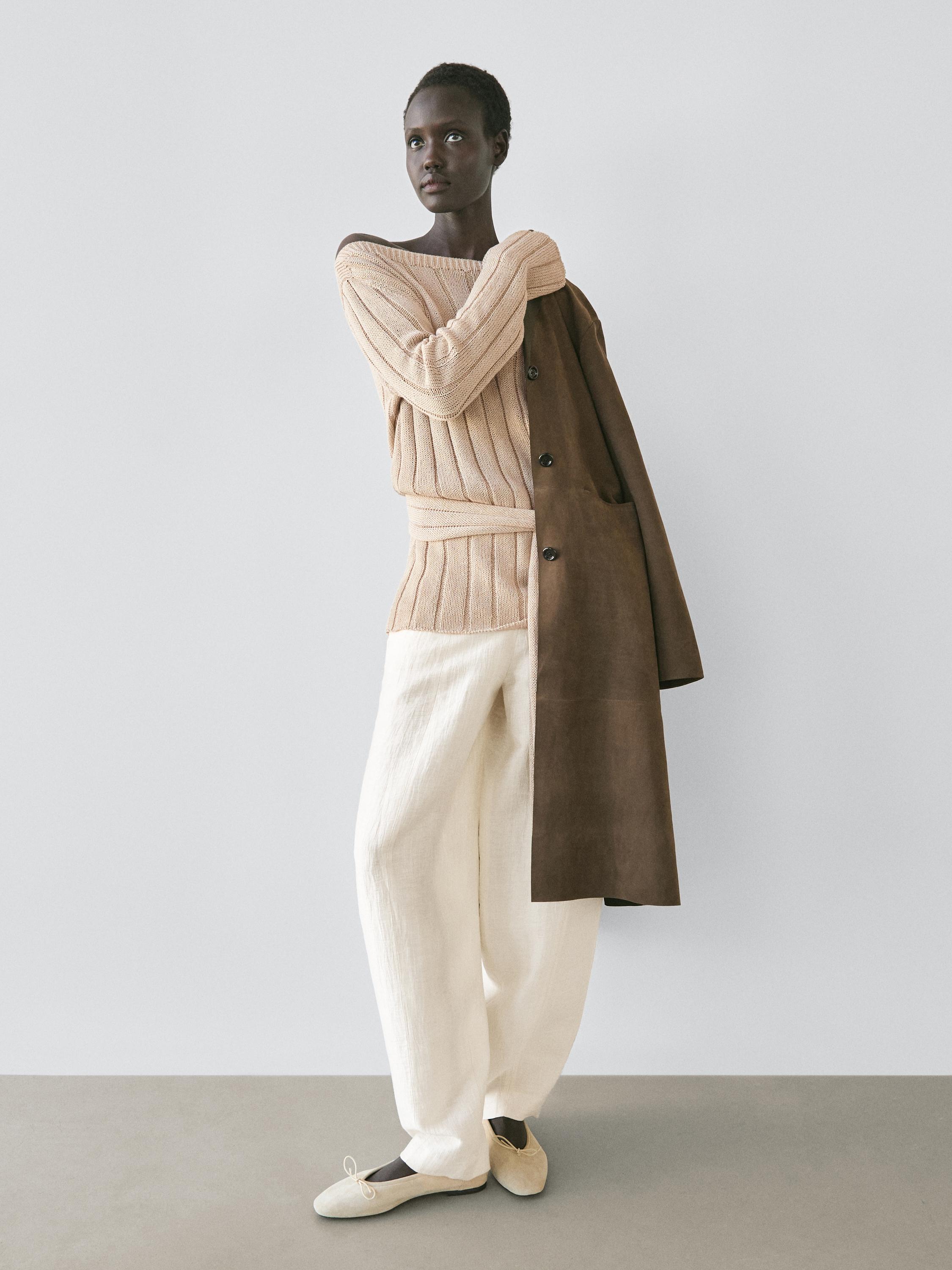 Long suede leather coat — BROWN