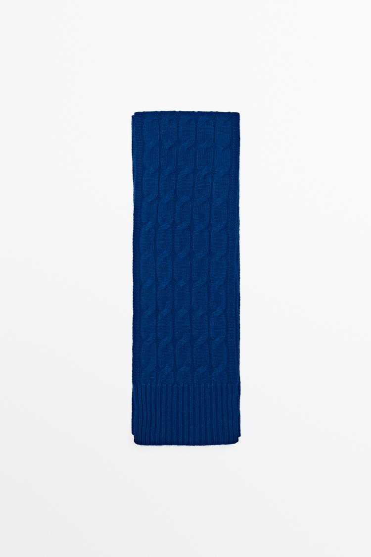 Wool and cashmere cable-knit scarf — INK BLUE