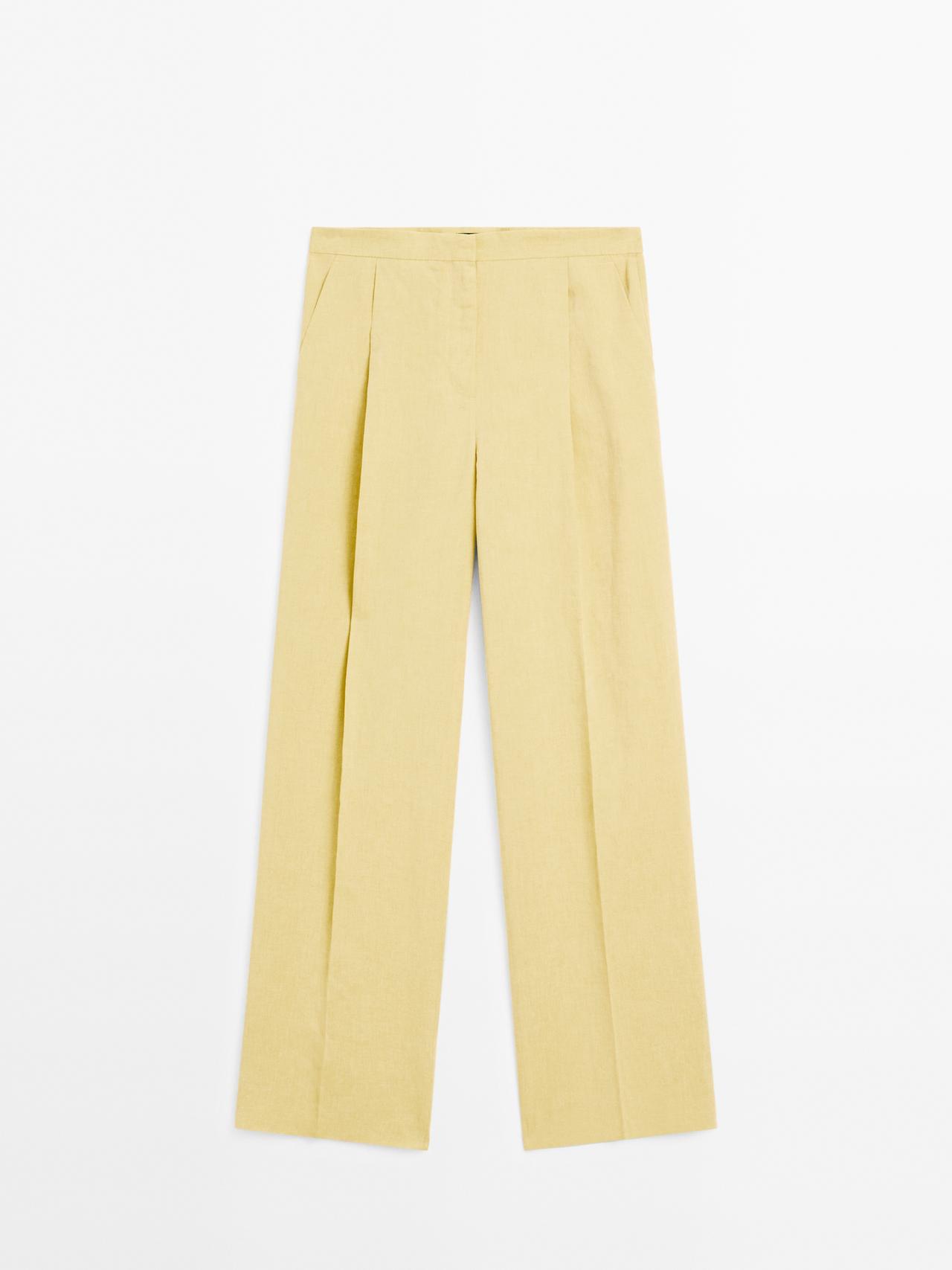 Massimo Dutti - Dame - Habitbukser Med Læg - Citrongul - 42