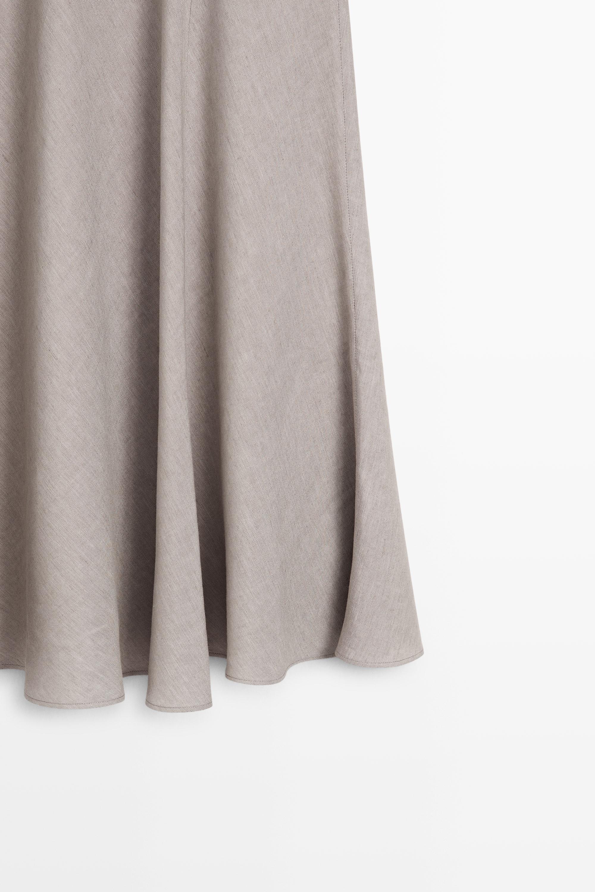 STUDIO Linen Blend Flounce Skirt — STONE