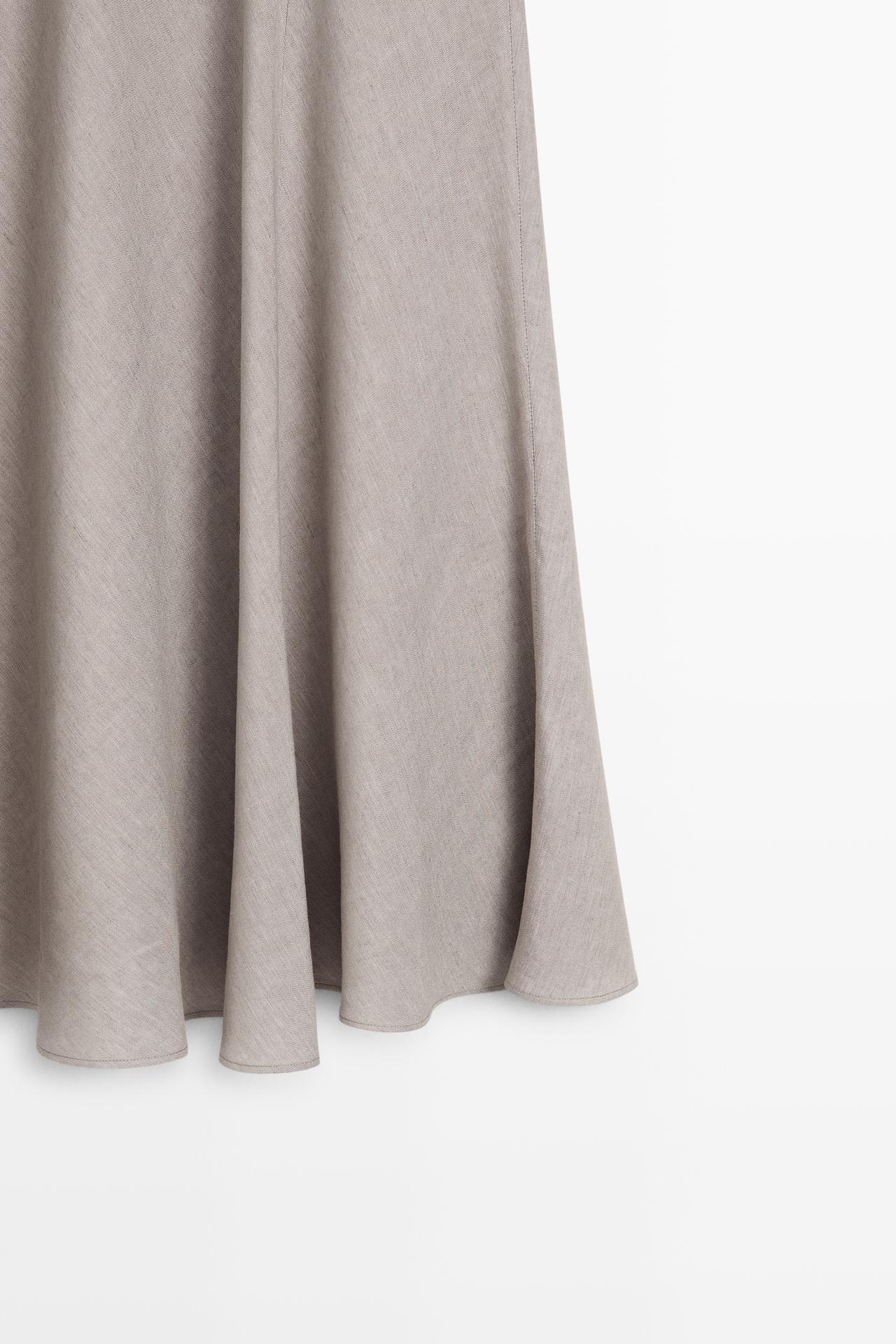 STUDIO Linen Blend Flounce Skirt — STONE