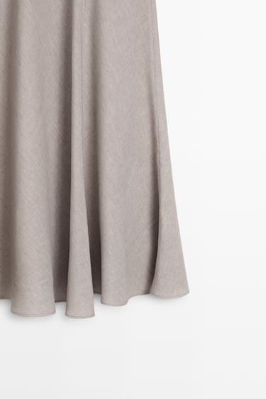 STUDIO Linen Blend Flounce Skirt — STONE 6