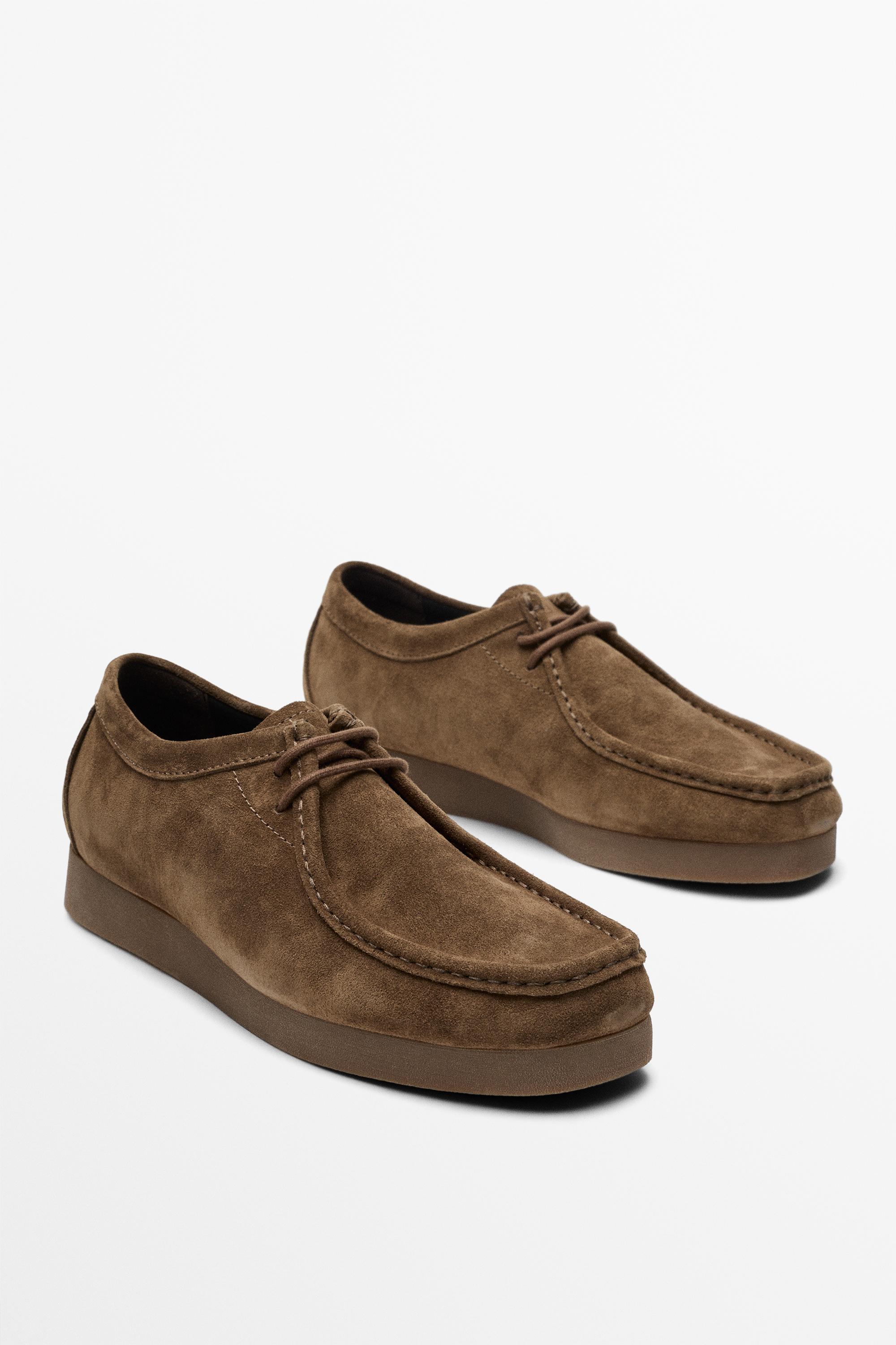 Split suede leather moc toe shoe — BROWN