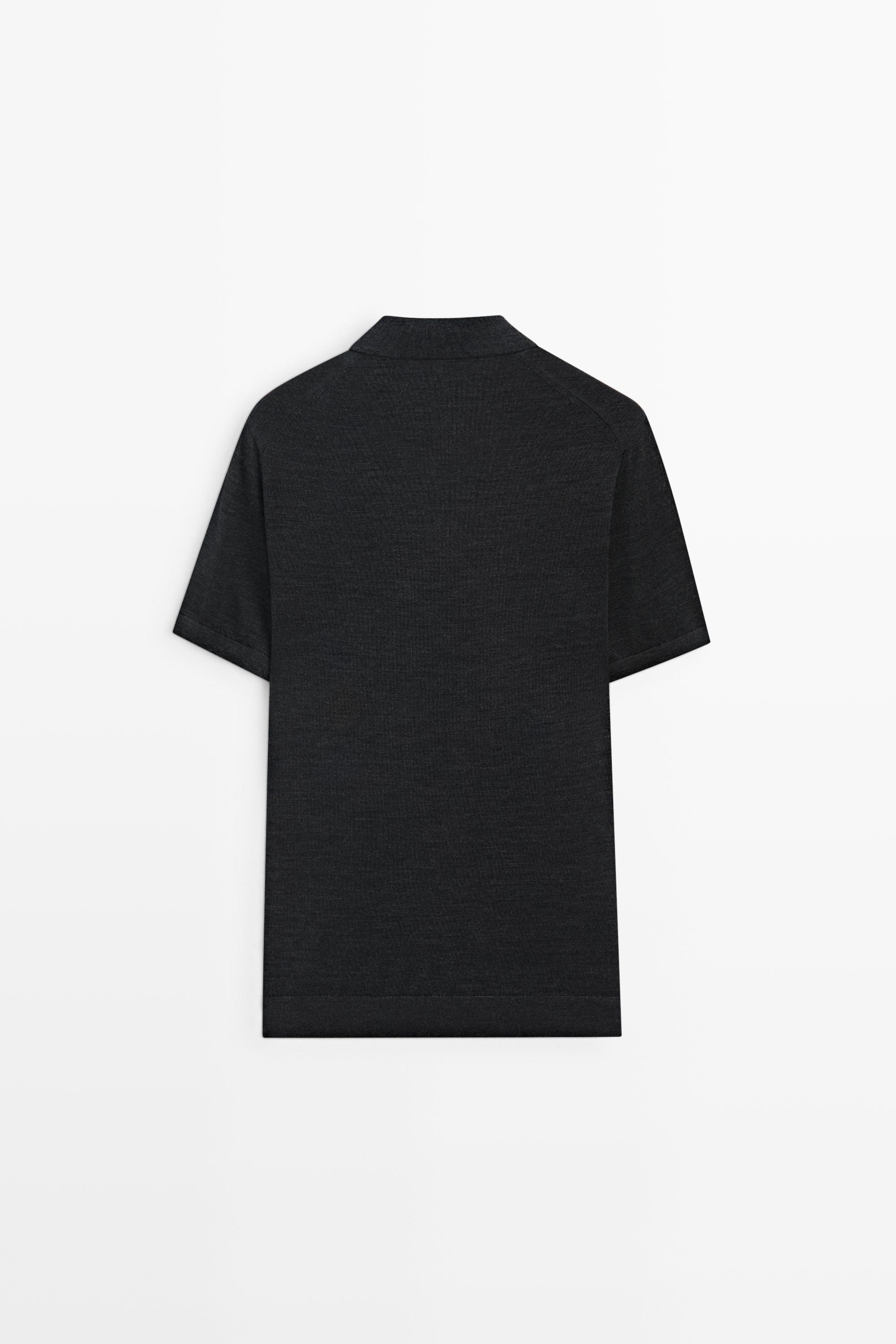 Short sleeve wool blend knit polo shirt — CHARCOAL