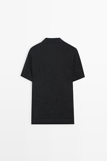 Short sleeve wool blend knit polo shirt — CHARCOAL 6