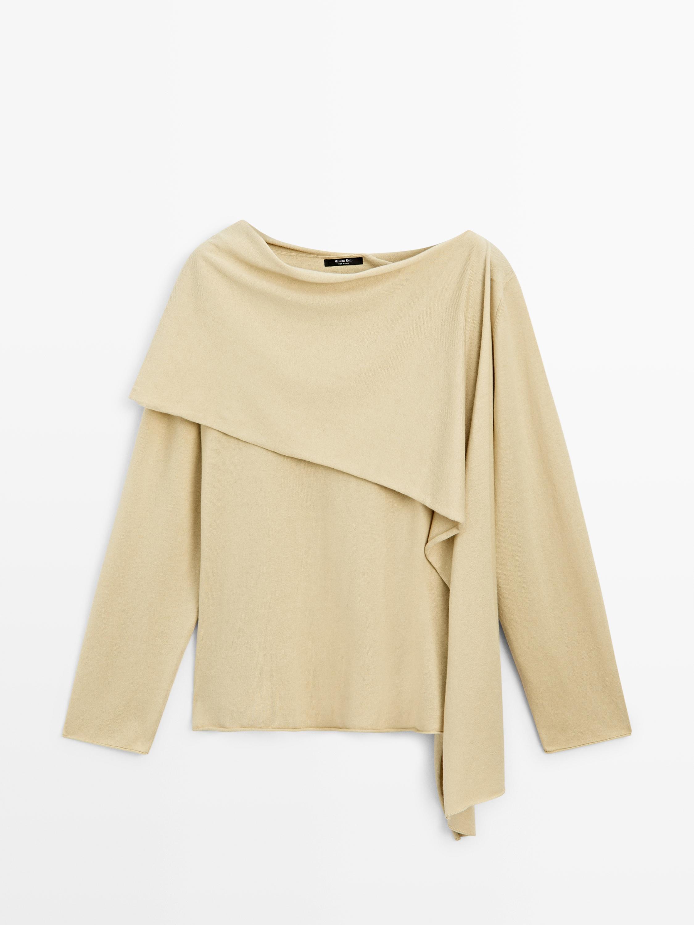 Knit sweater with scarf detail — GREENISH