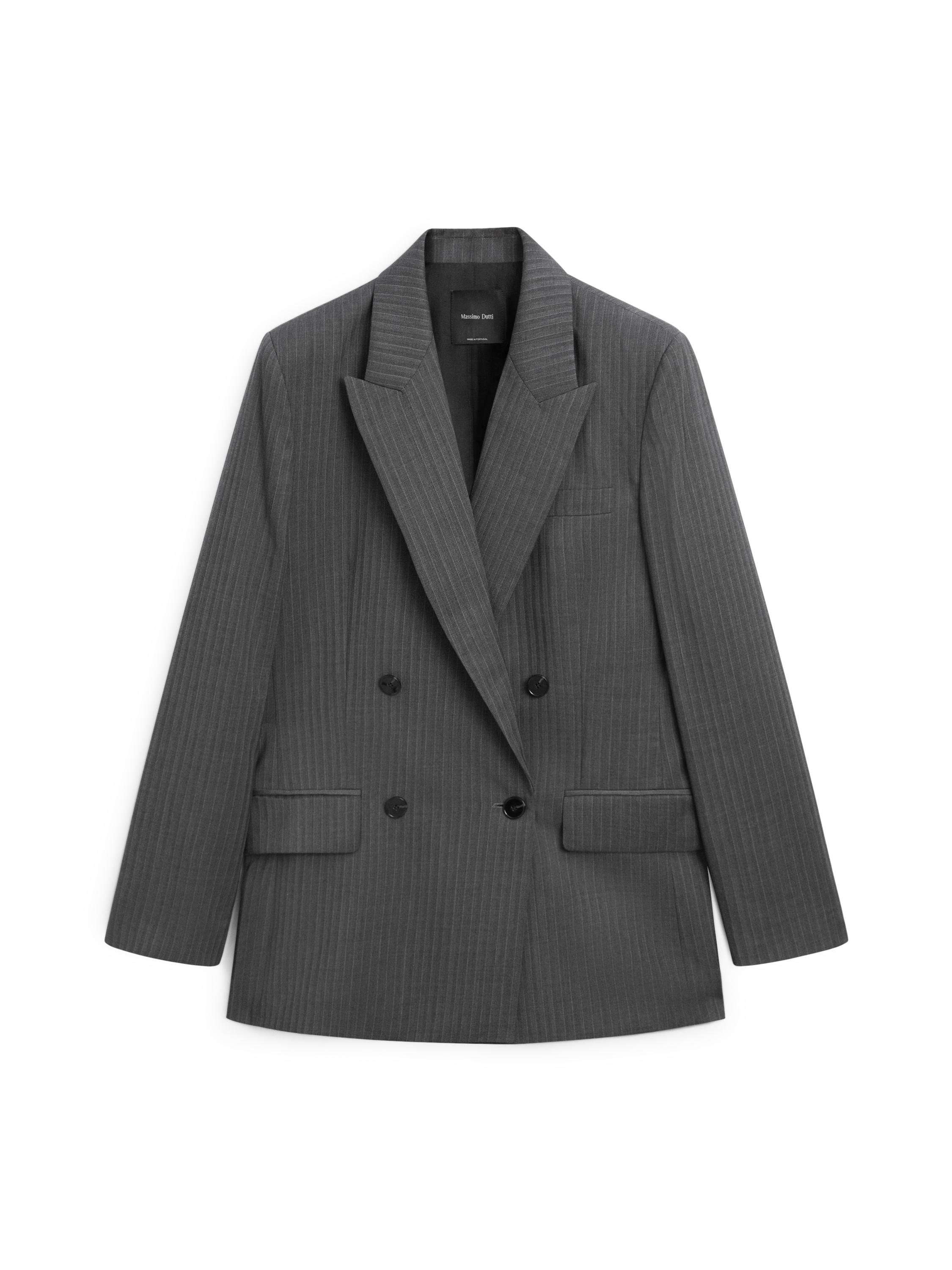 Pinstripe cool wool blend suit blazer — GREY