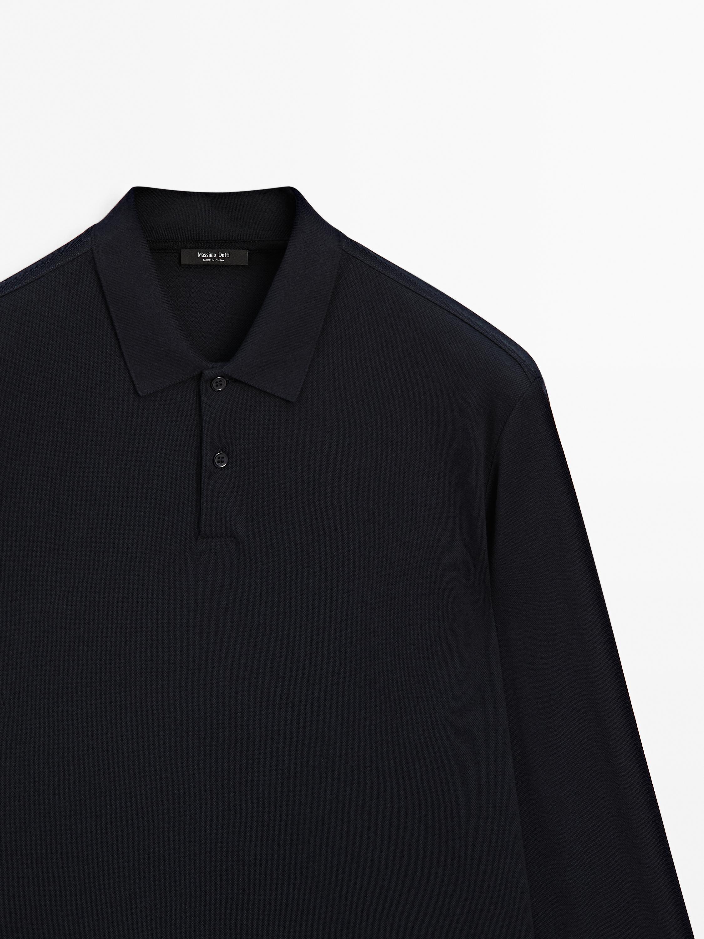 Long sleeve mercerised cotton piqué polo shirt