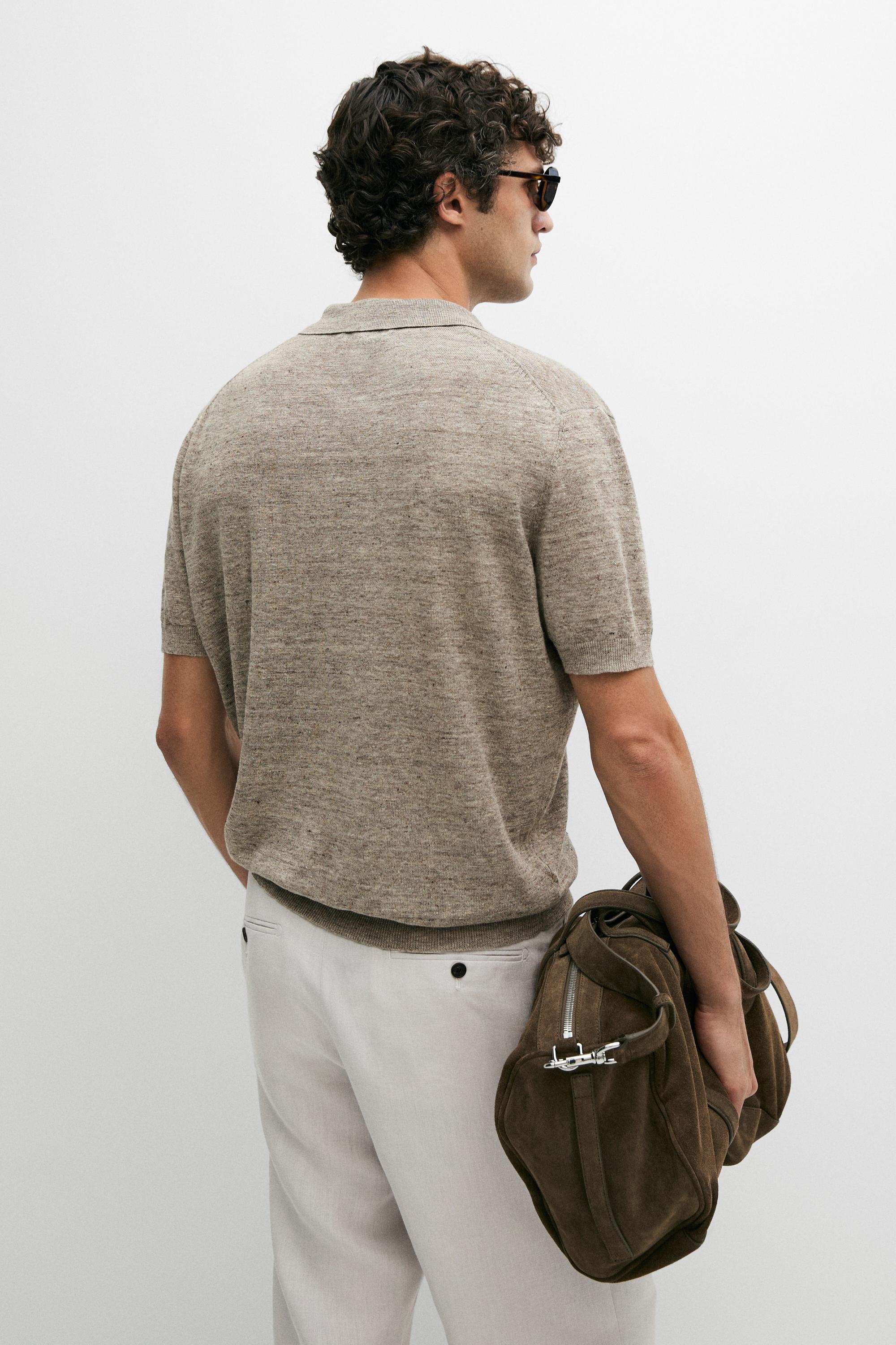 100% linen melange polo shirt — Beige