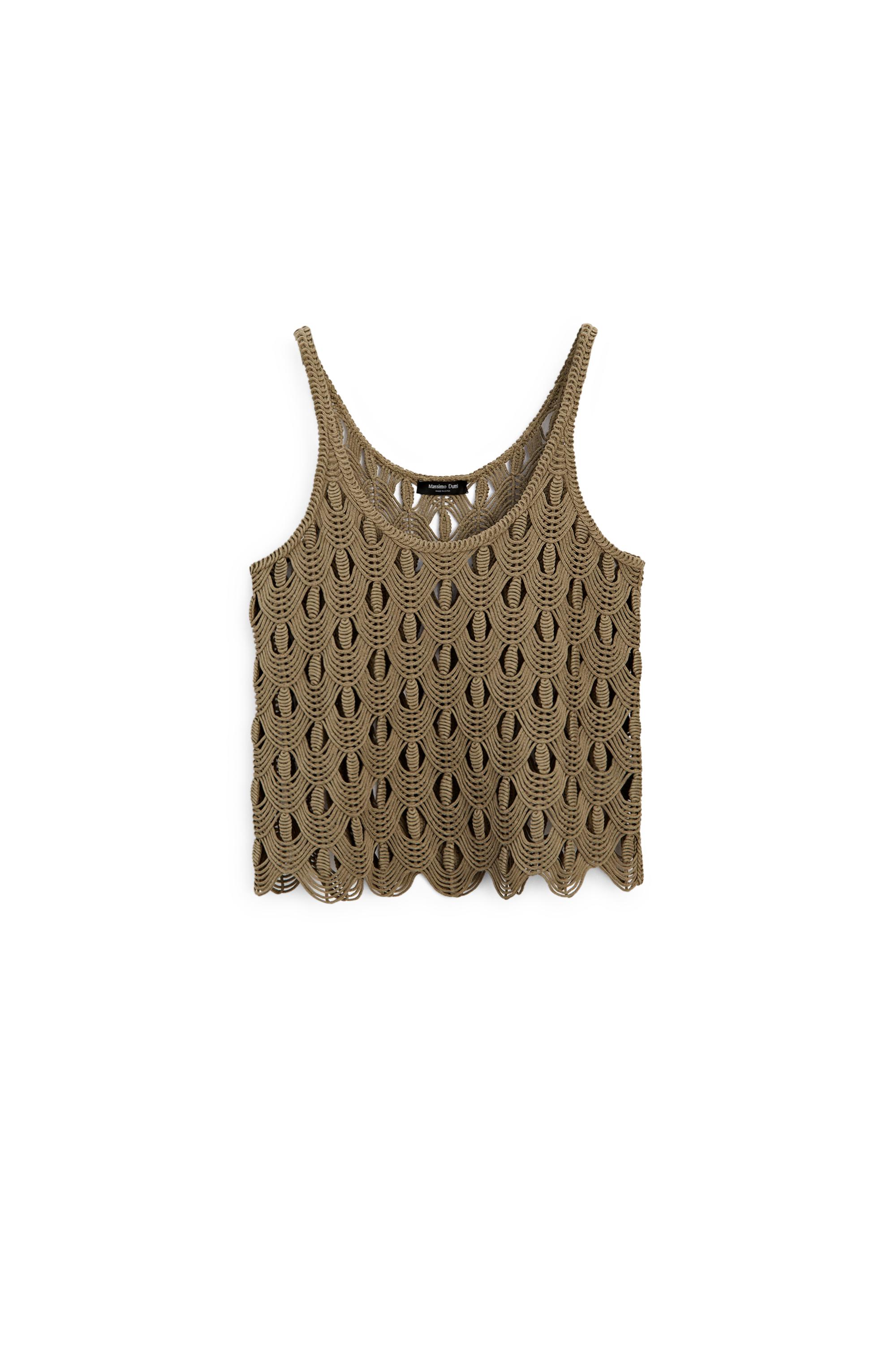 Strappy top with crochet detail — KHAKI