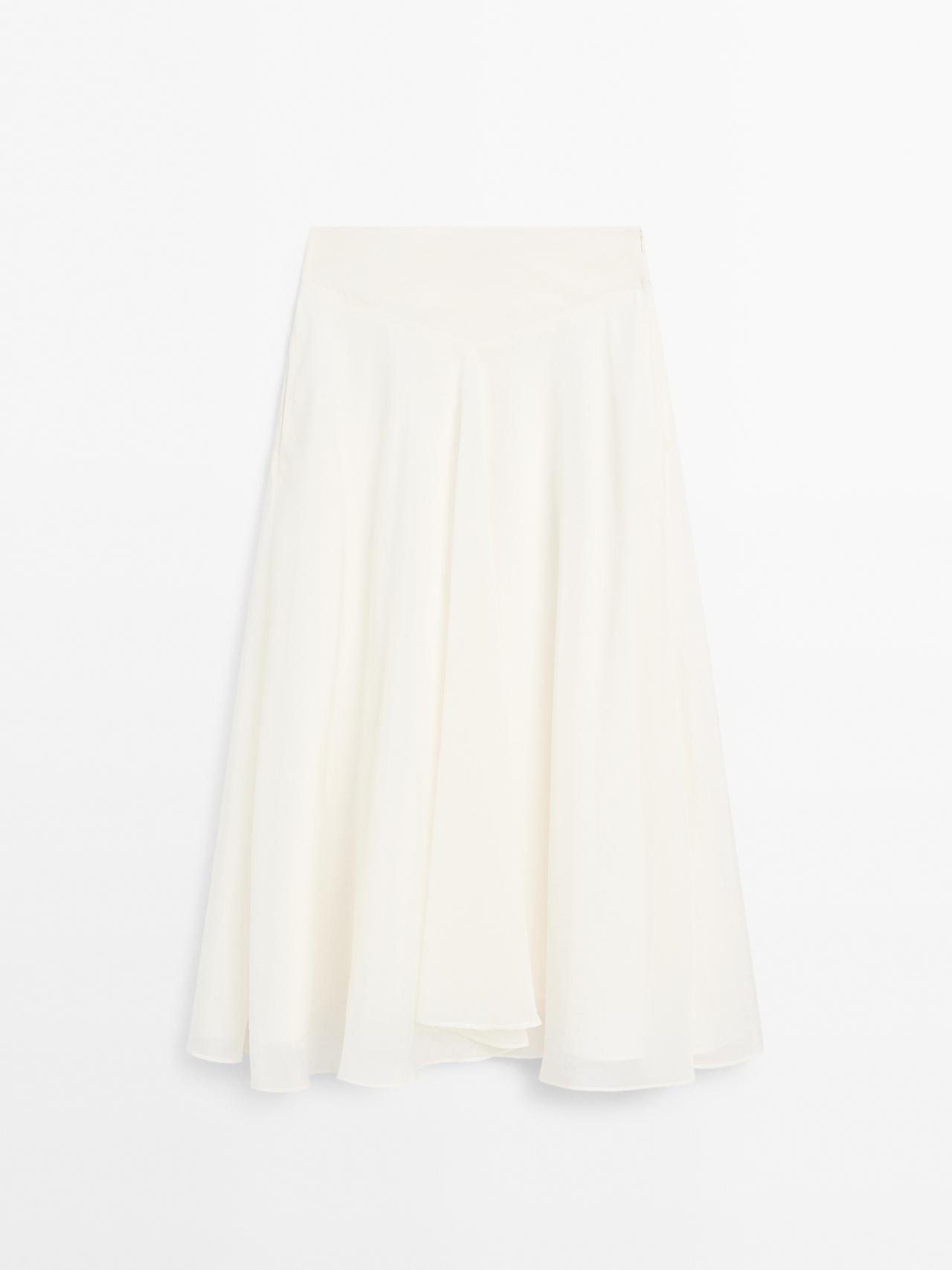 Massimo Dutti - Dame - Midinederdel Med Bærestykke Og Svaj - Råhvid - 36