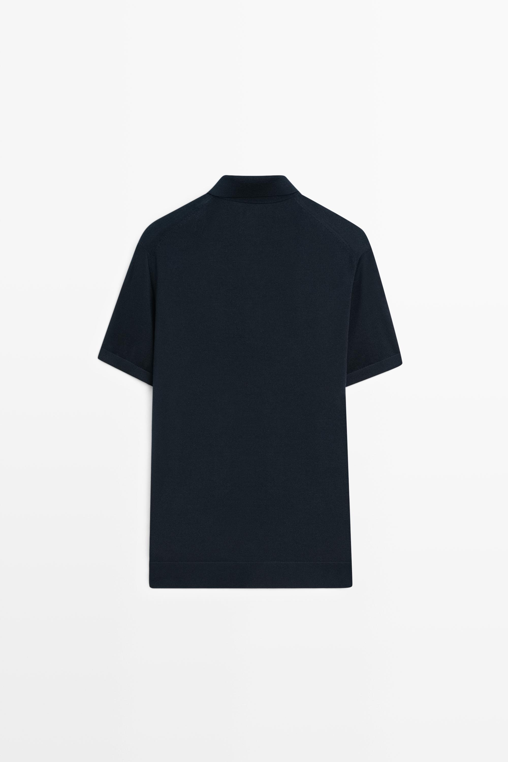 Wool blend knit polo shirt — NAVY BLUE