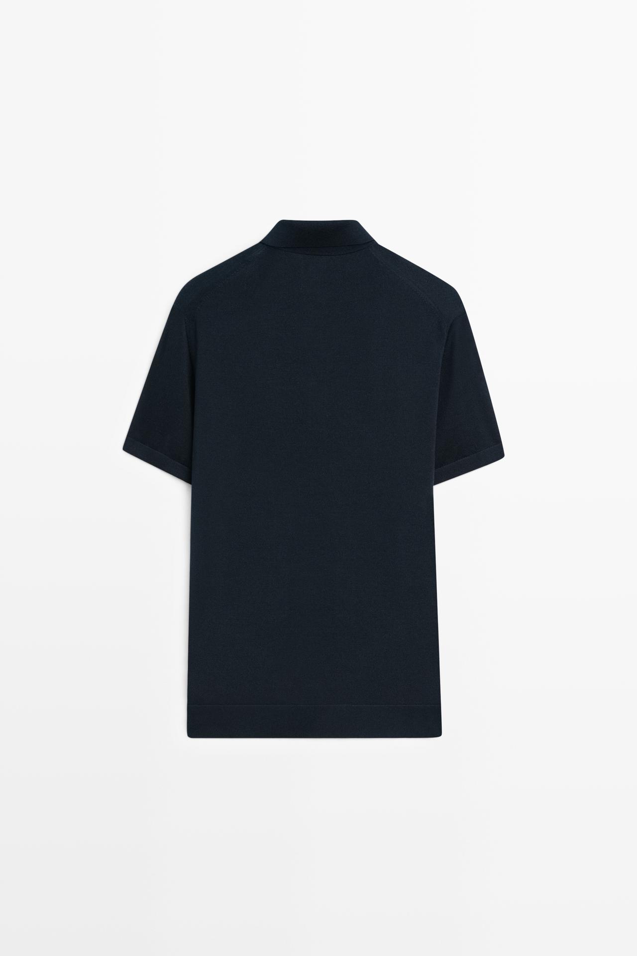 Wool blend knit polo shirt — NAVY BLUE