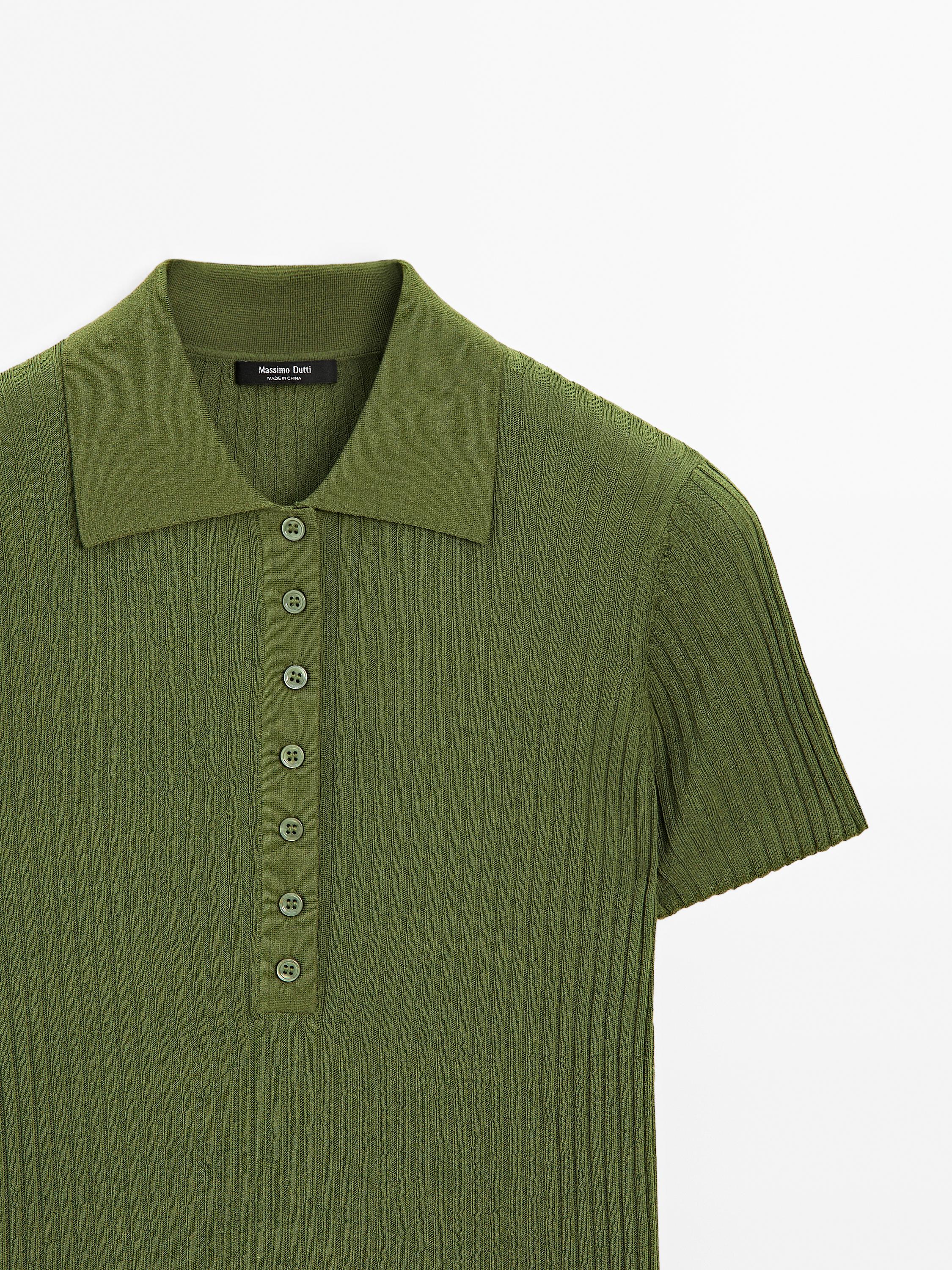 Knit cotton blend polo sweater