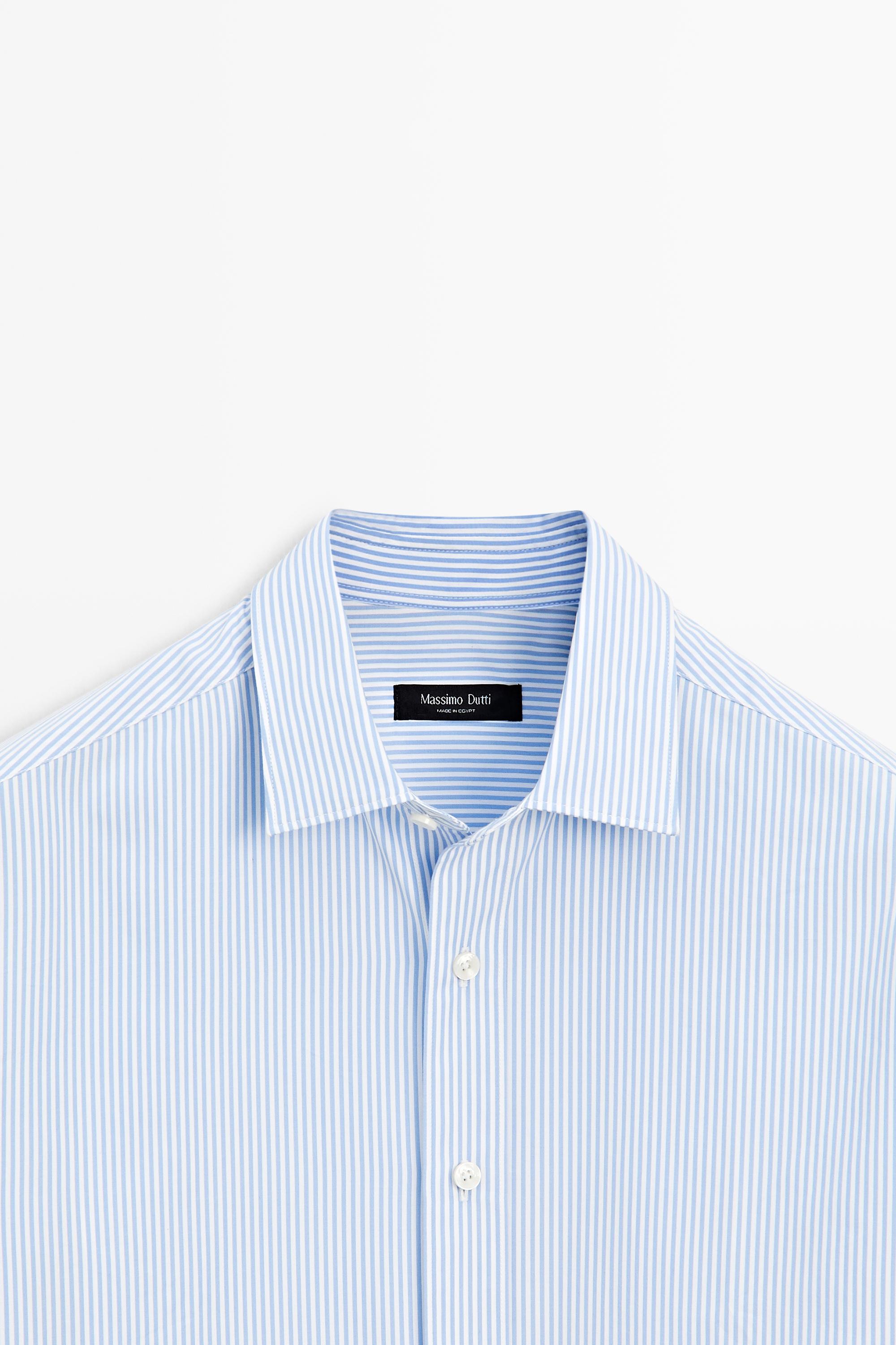 100% cotton regular fit striped shirt — SKY BLUE