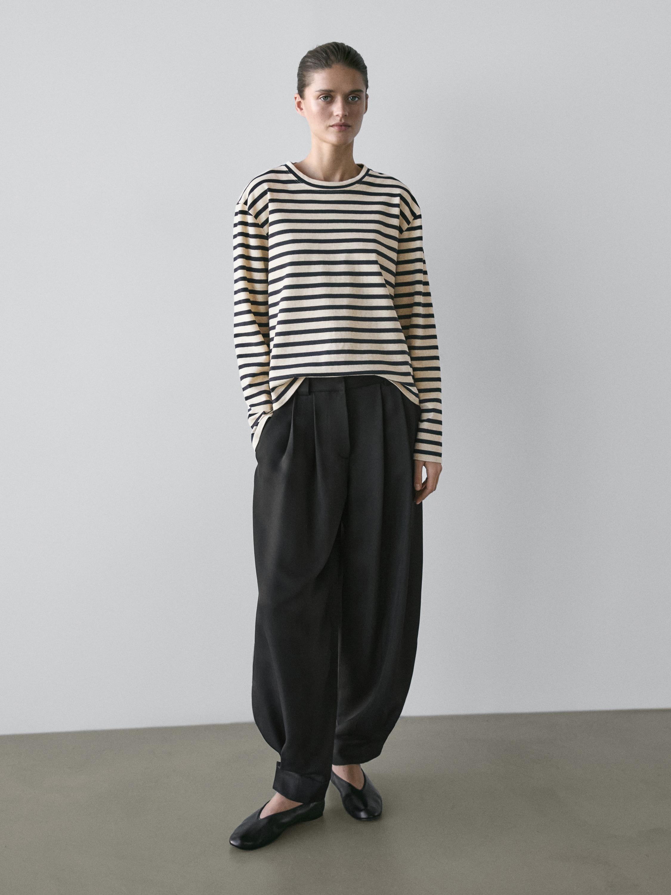 Sarouel trousers in flowing fabric — BLACK