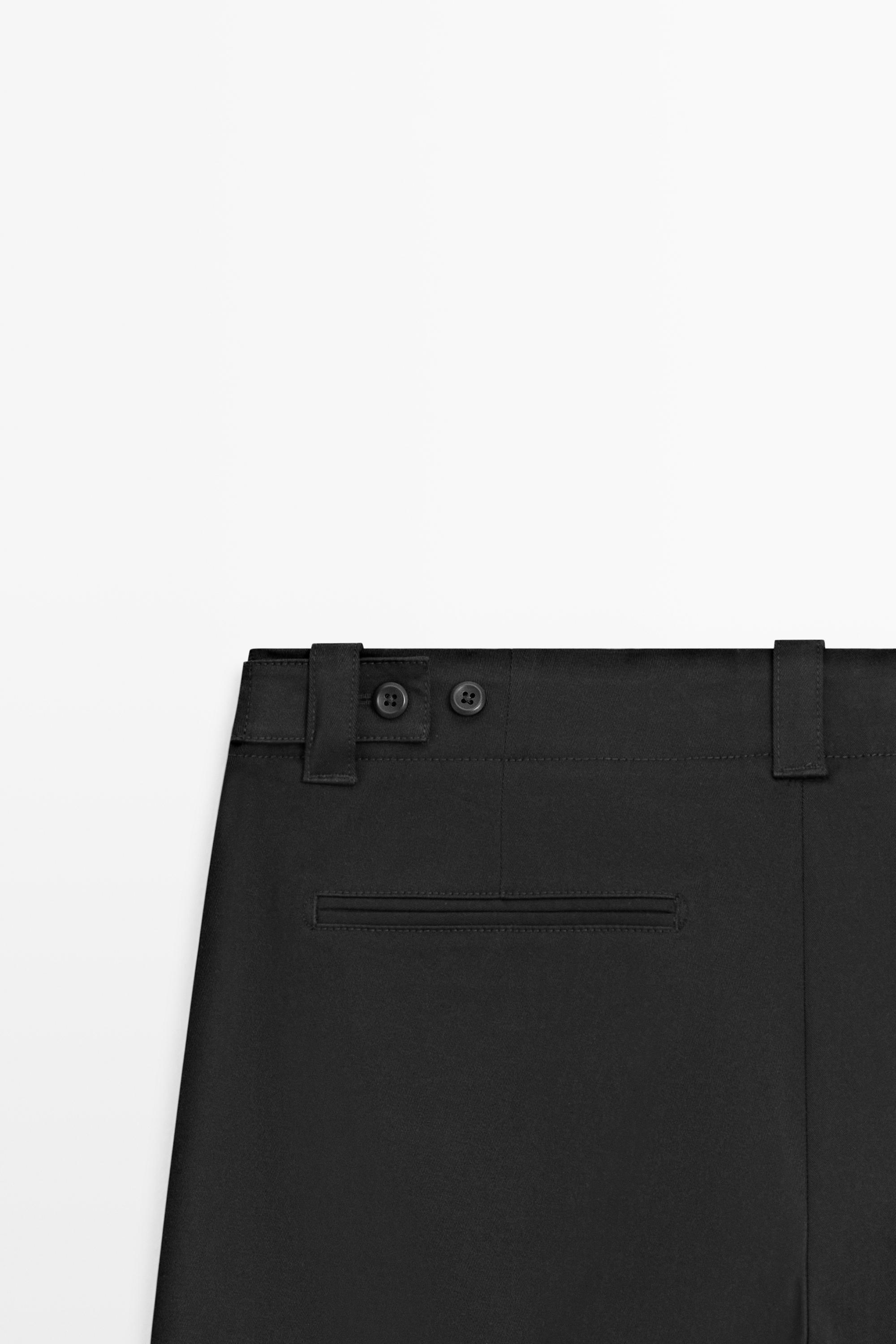 Cotton blend pants with waist detail — BLACK