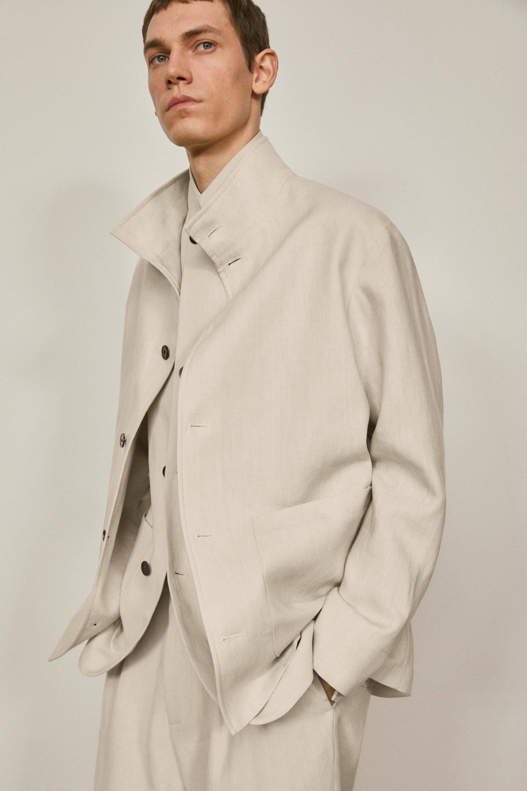 High neck linen jacket - LIMITED EDITION — SAND
