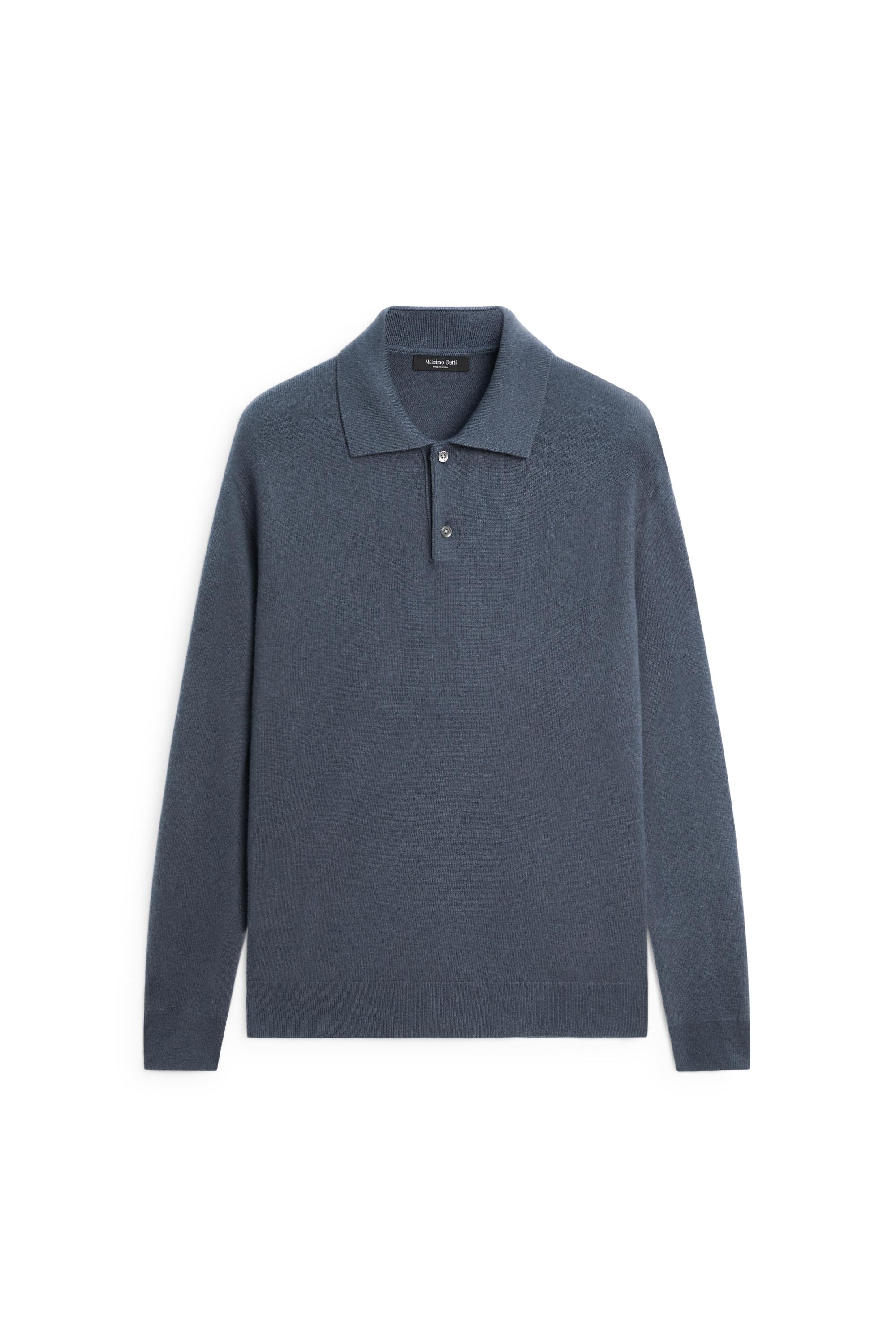 Wool blend knit polo sweater — DARK BLUE