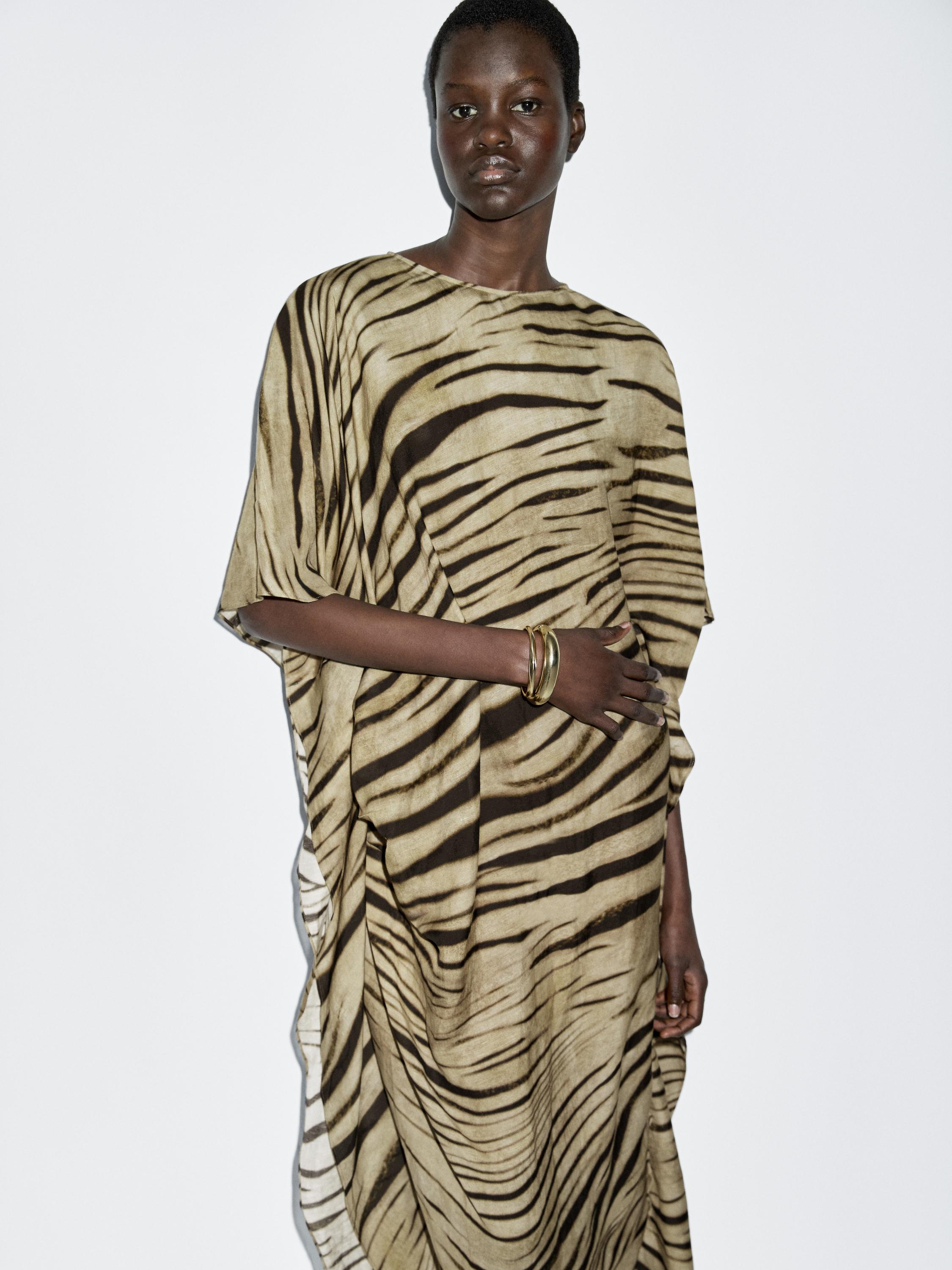 Robe longue type tunique à imprimé animal
