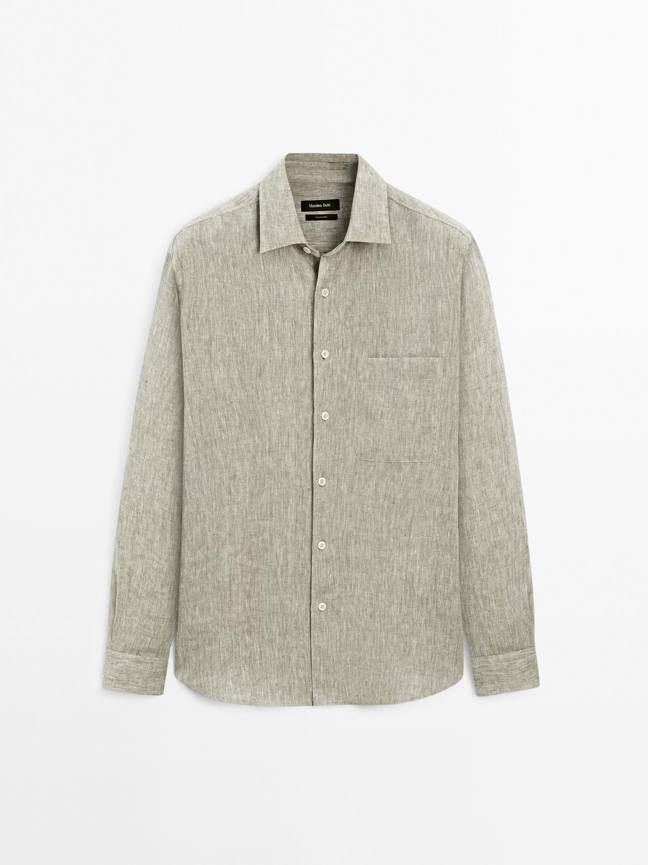 Massimo Dutti - Herre - Regular Fit Skjorte Med Lomme - Grøn - S