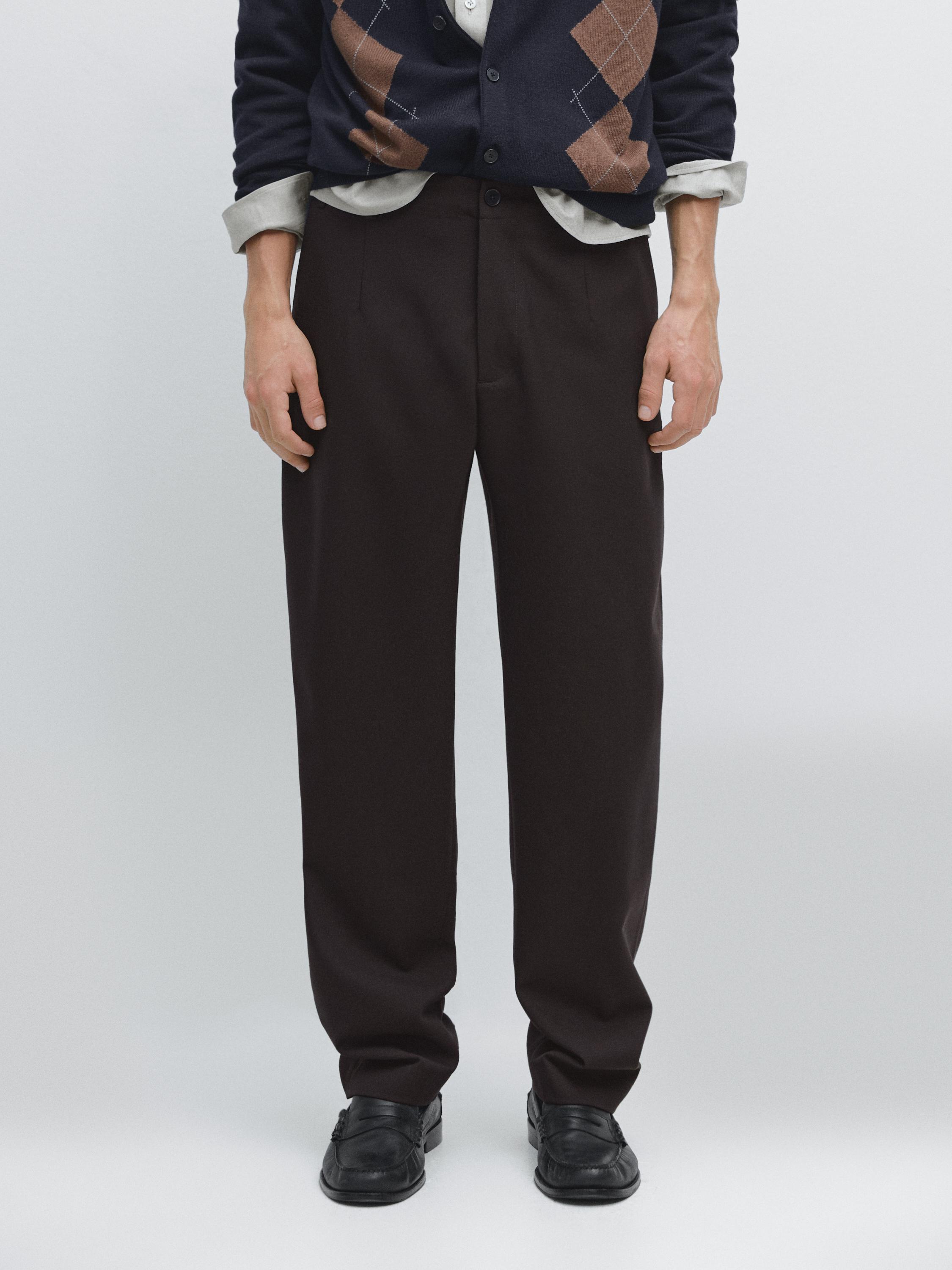 Cool wool textured trousers — BROWN