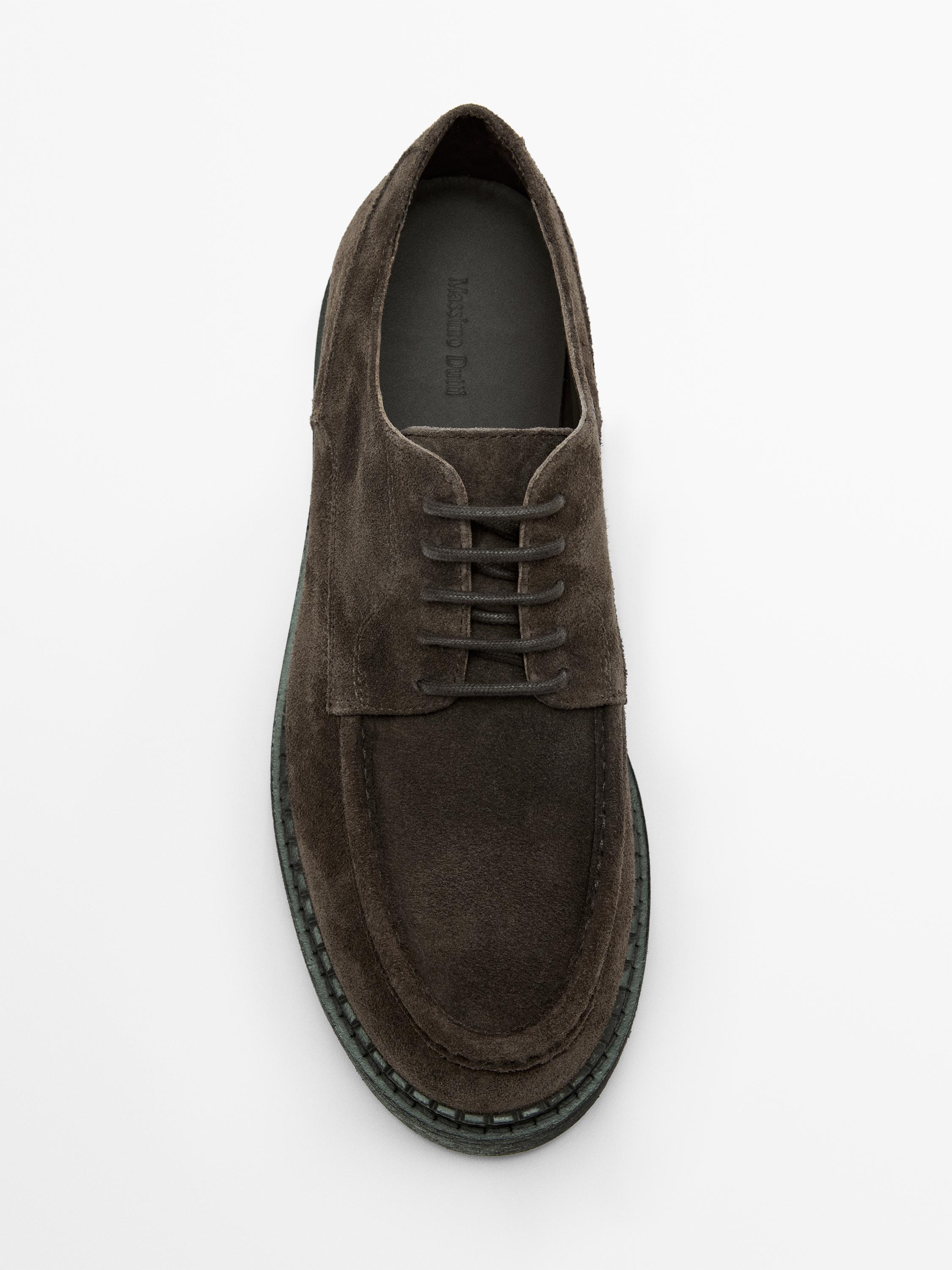 Moc toe split suede shoes — BROWN